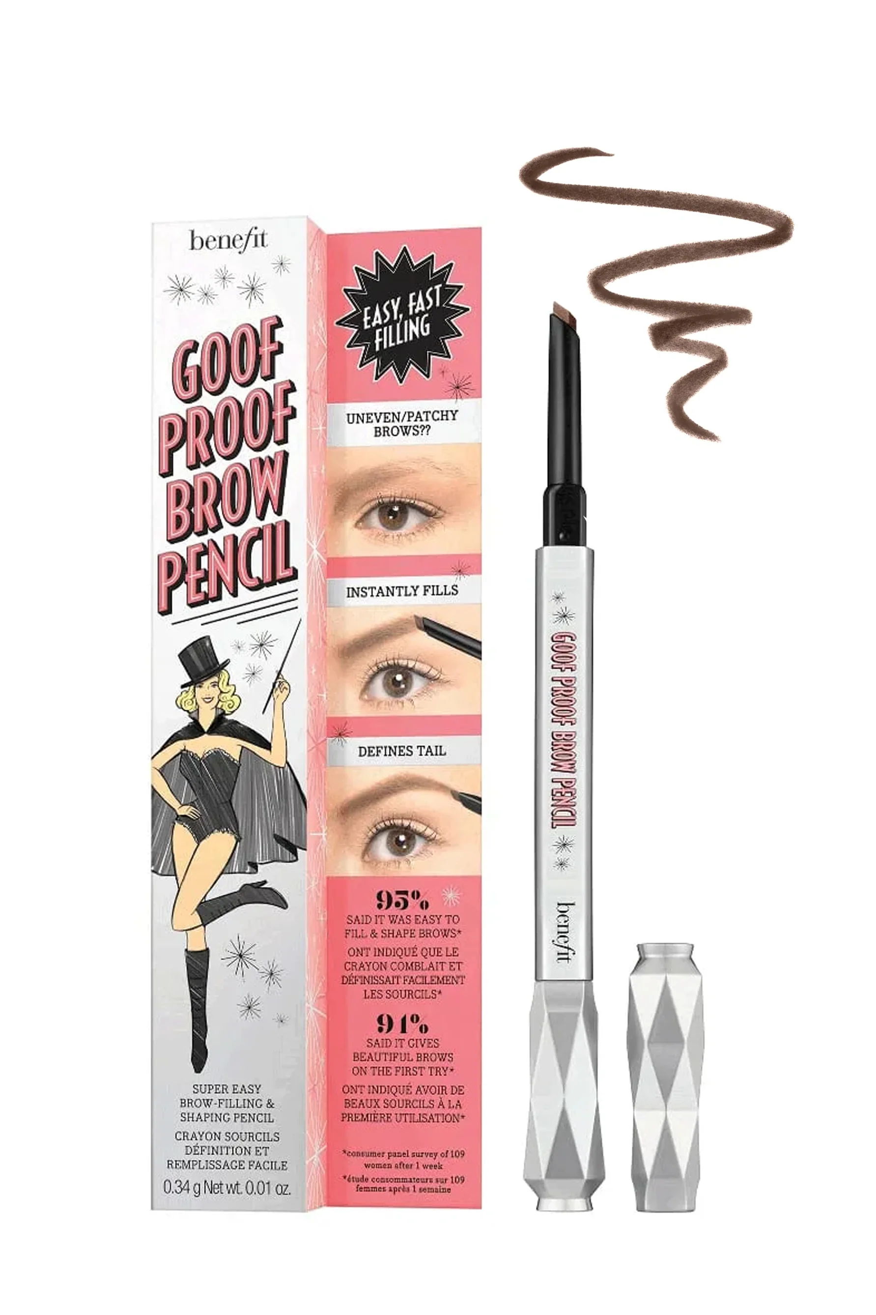 BENEFIT Goof Proof Eyebrow Pencil 04 Warm Deep Brown .34g