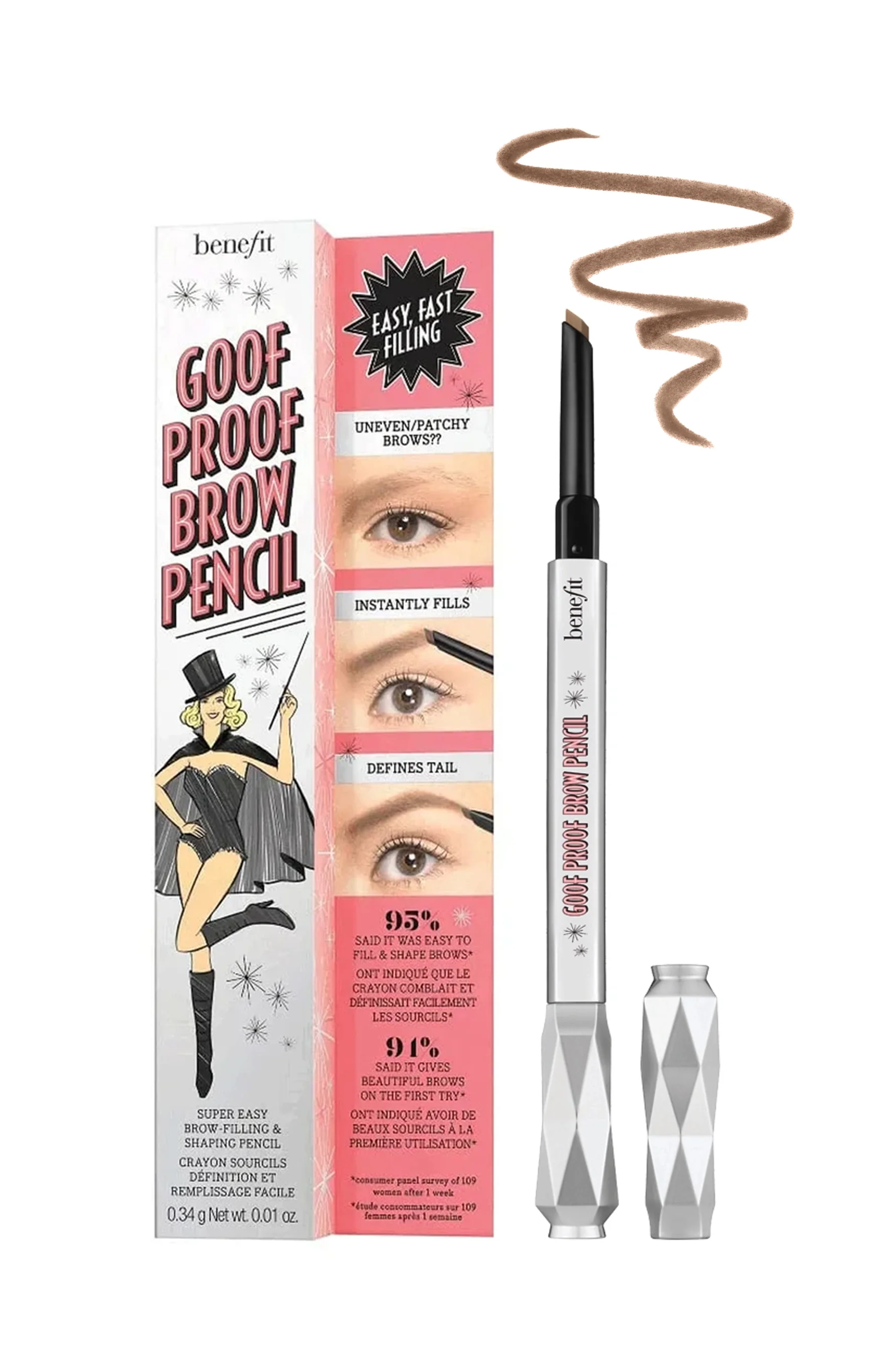 BENEFIT Goof Proof Eyebrow Pencil 3.75 Warm Medium Brown .34g