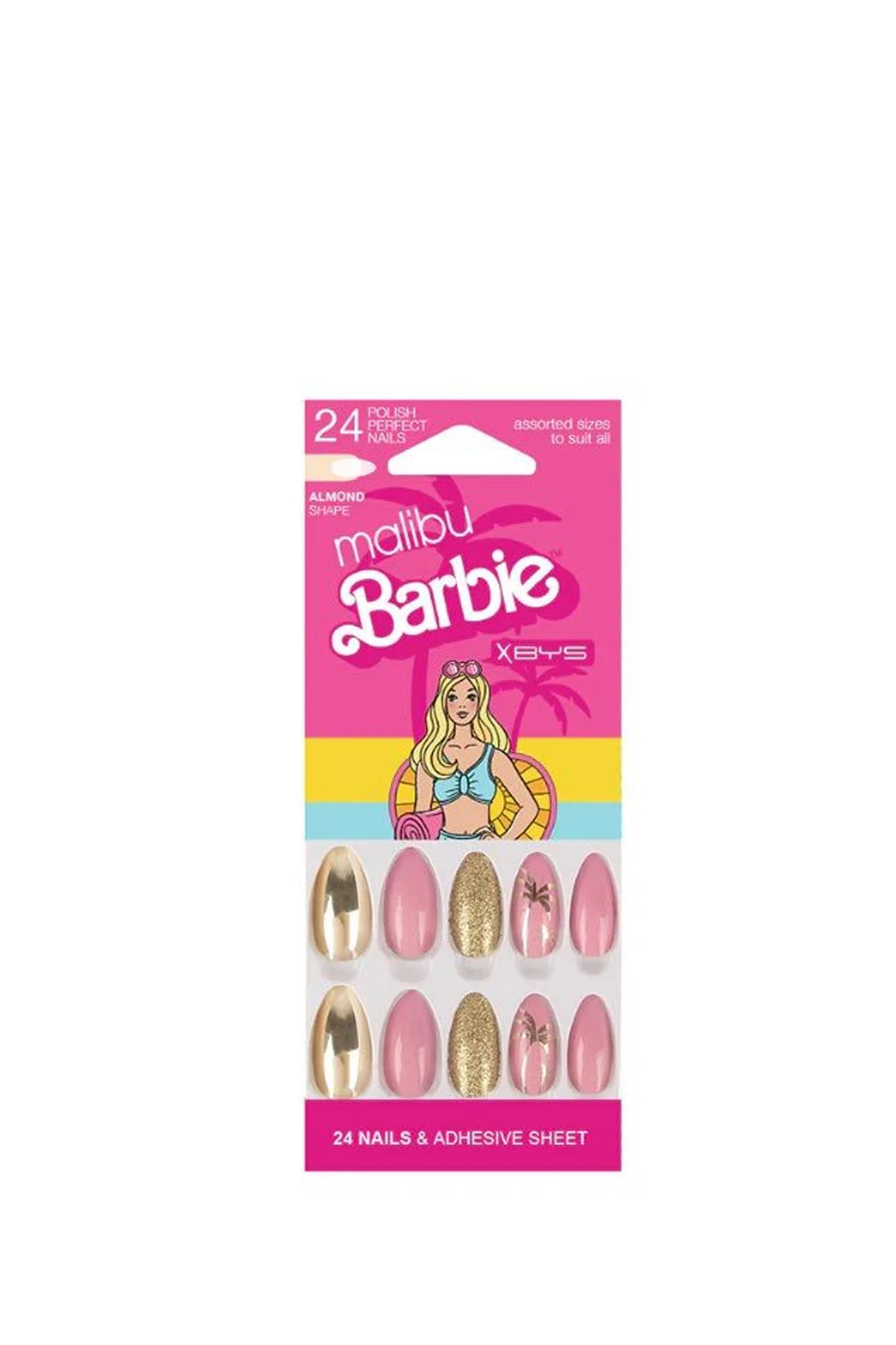 BARBIE Press On Nails Malibu Gold Party in Pink