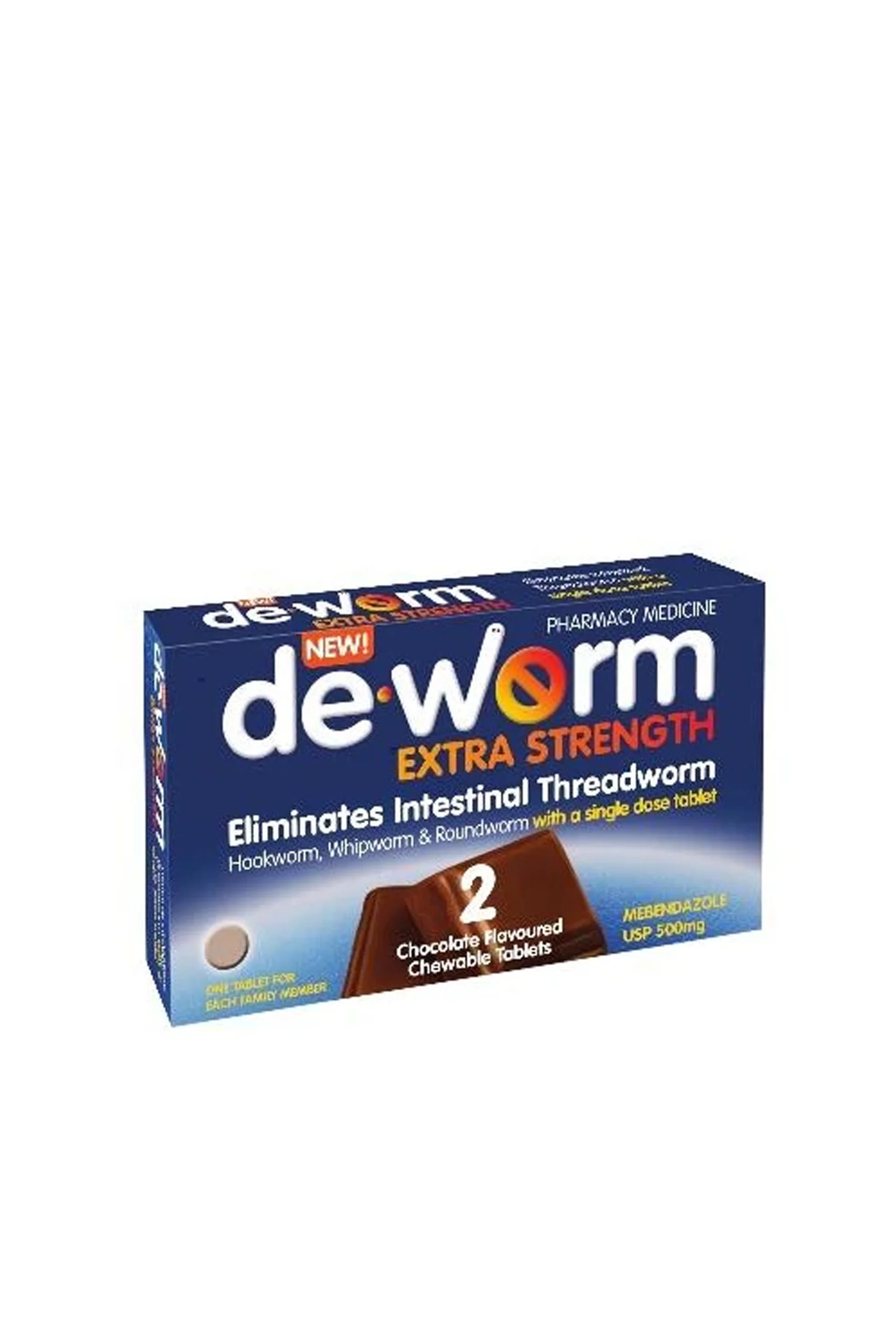 DE-WORM 500mg 2 Chewable Chocolate Tablets