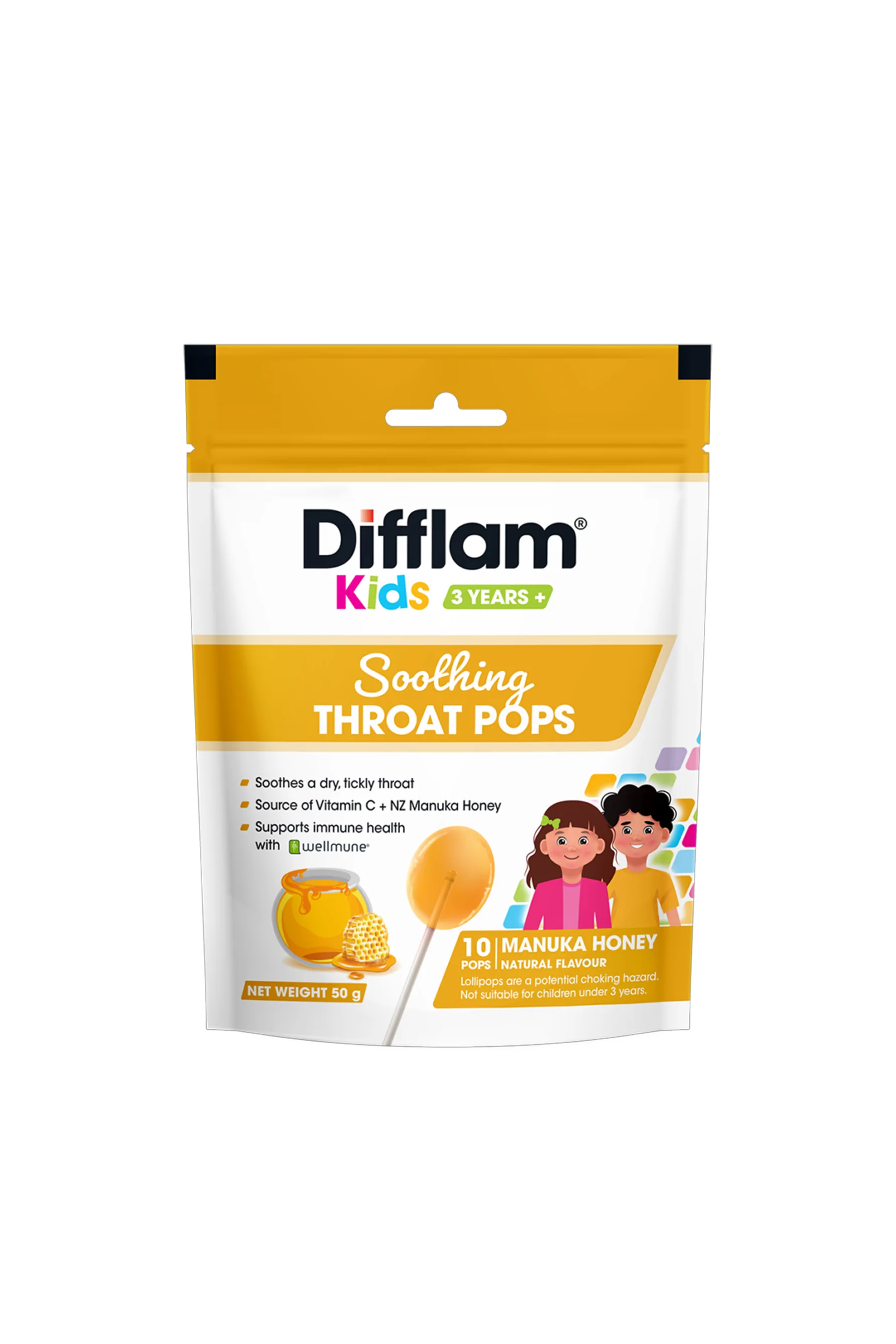 DIFFLAM Kids Soothing Throat Pops Manuka Honey 10s