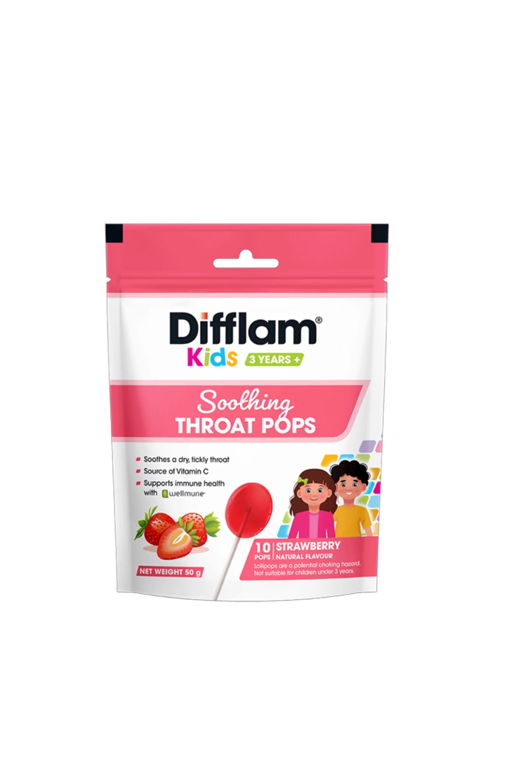 DIFFLAM Kids Soothe Throat Pop Strawberry 10s