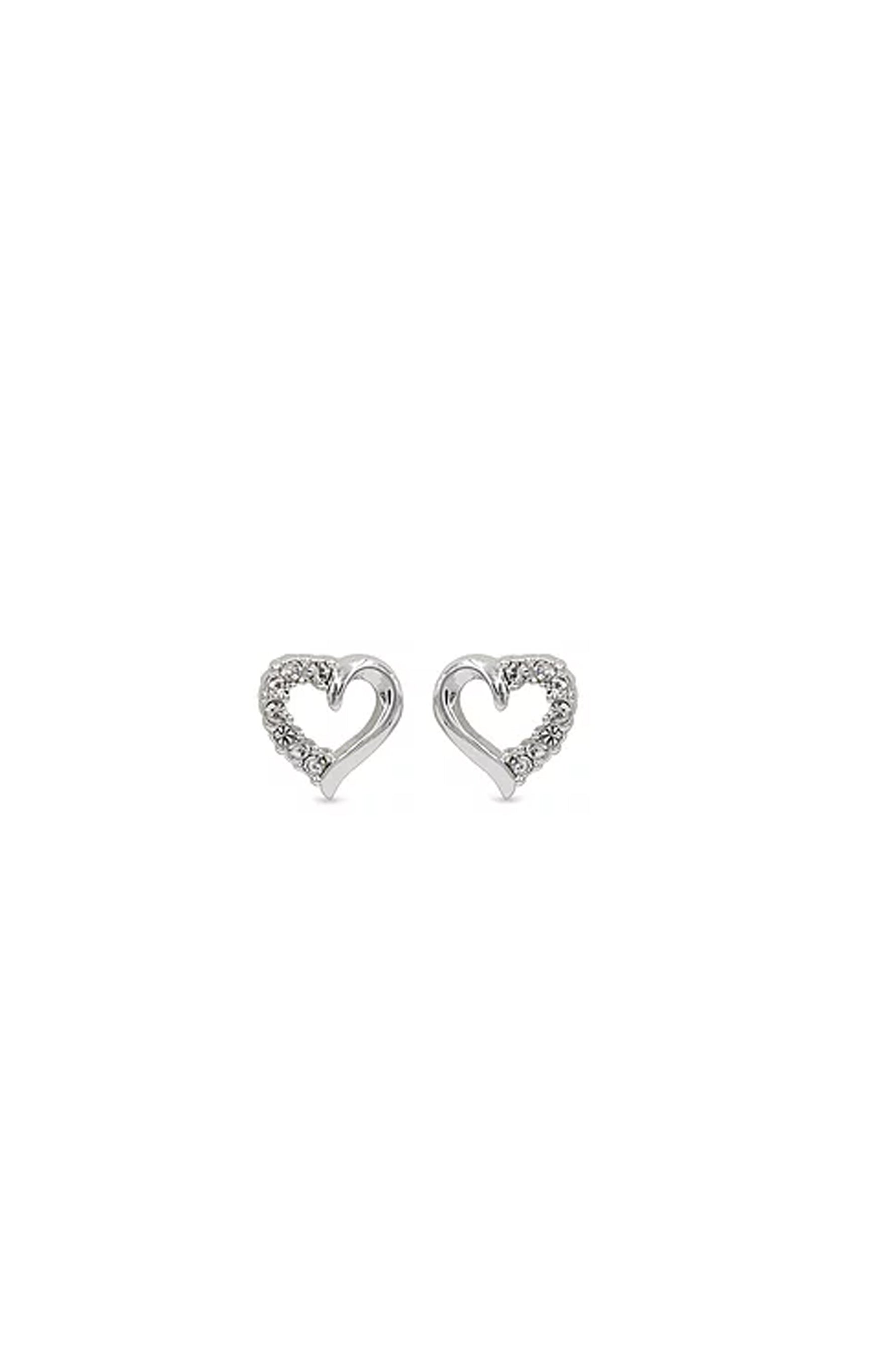 EarSense CH244 Silver Crystal Heart Outline Stud Earrings