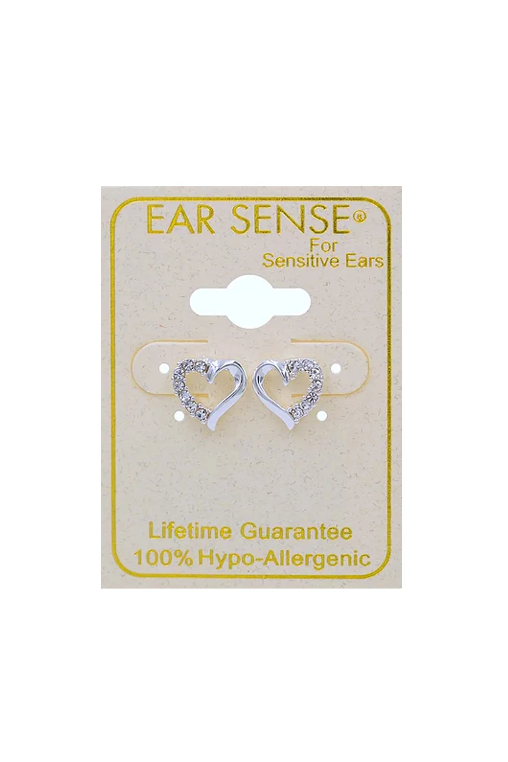 EarSense CH244 Silver Crystal Heart Outline Stud Earrings - Image 2