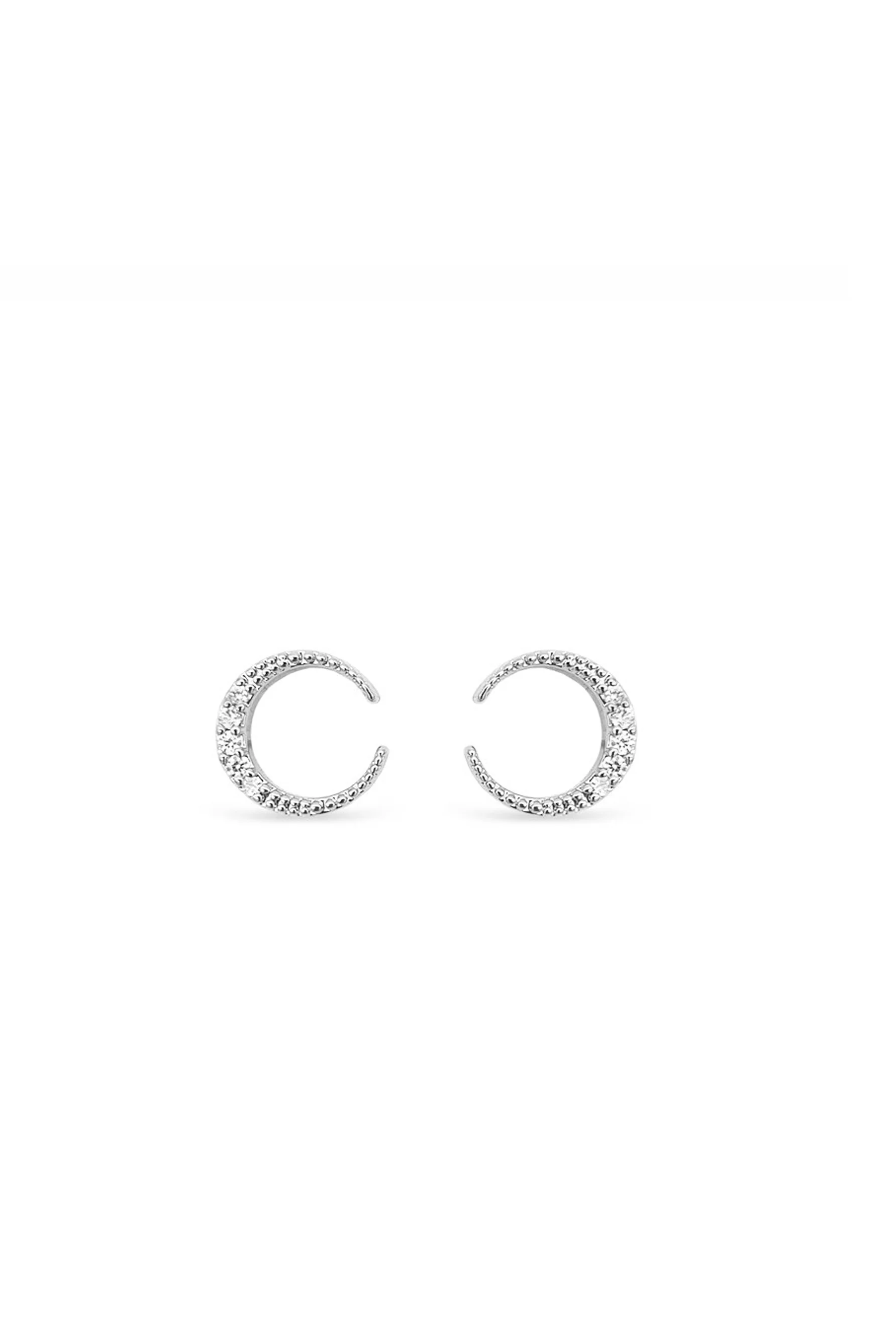 EarSense CH267 Silver Crystal Pave Crescent Stud Earrings