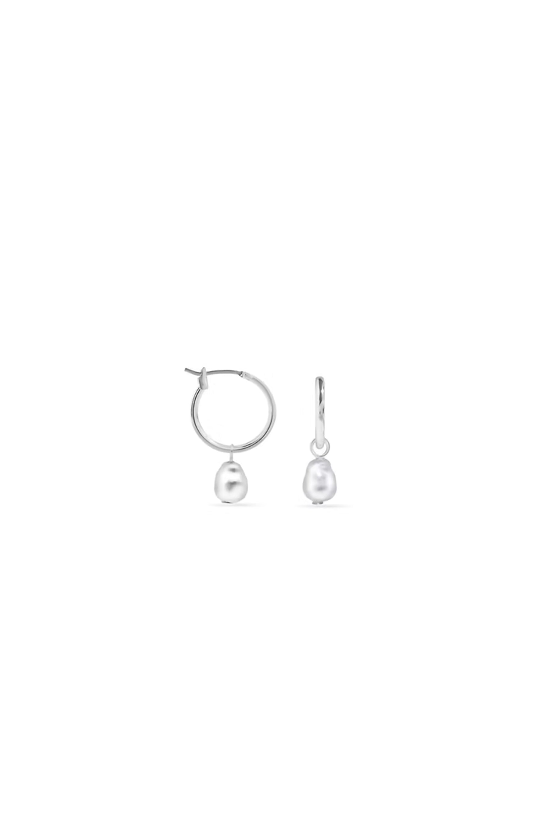 EarSense Silver Click Hoop With Pearl Drop