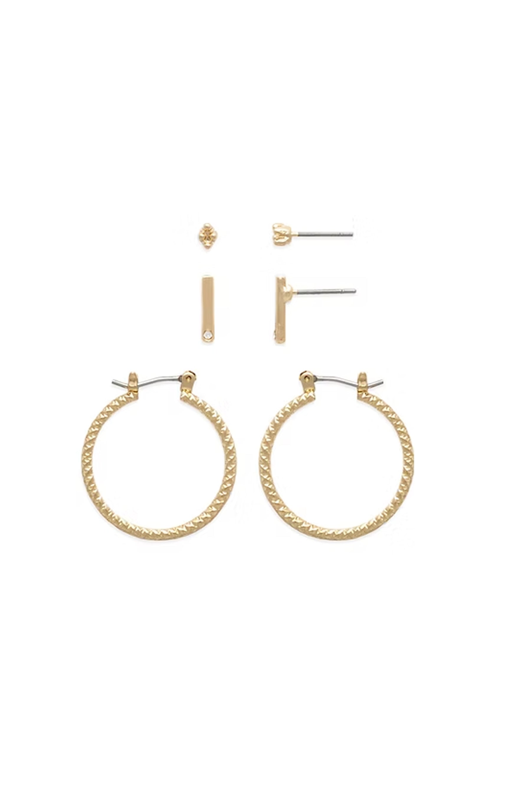 EarSense Gold Cluster/Bar/Hoop Trio