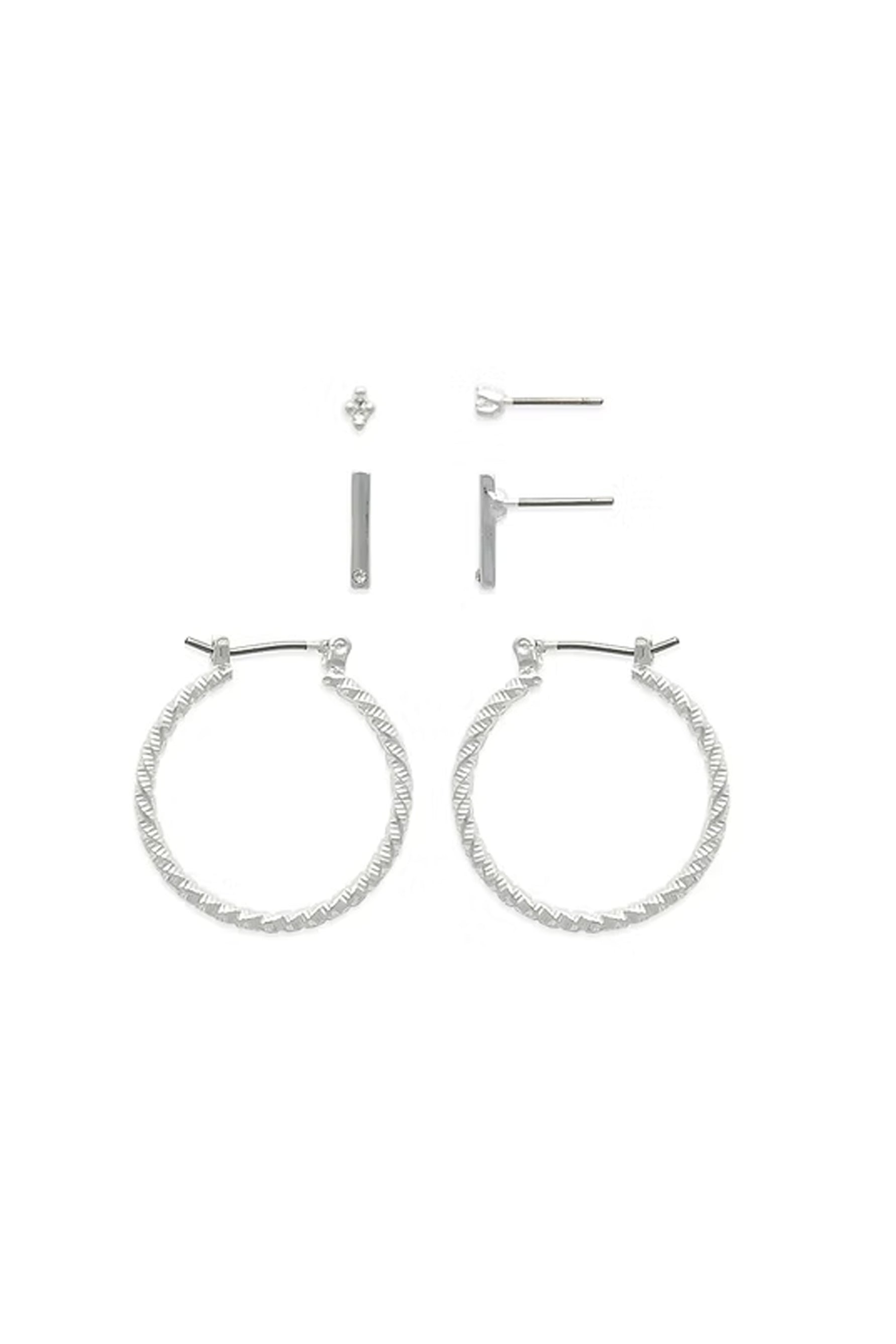 EarSense Silver Cluster/Bar/Hoop Trio
