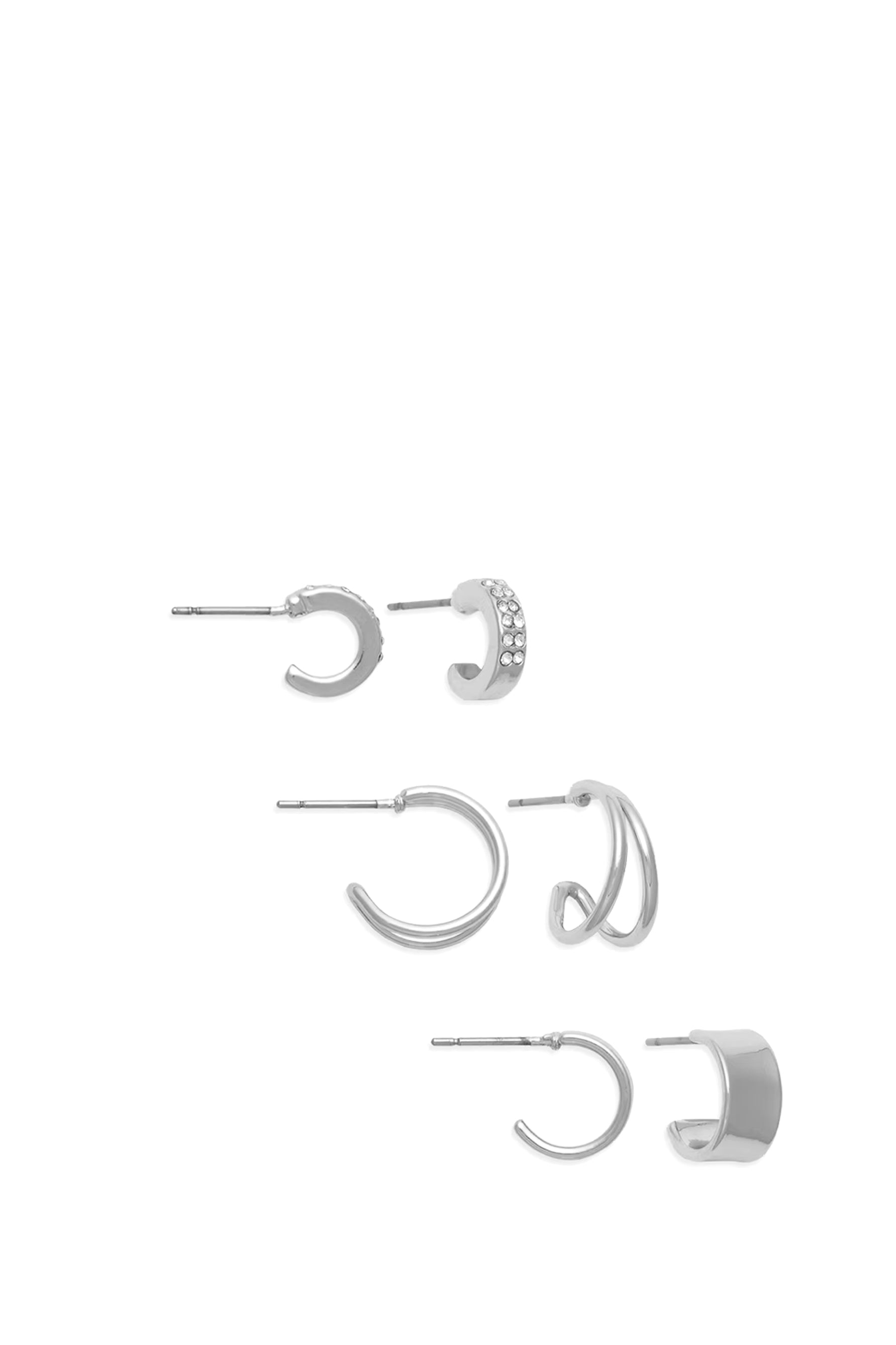 EarSense Silver Crystal/Wide/Double Hoop Trio