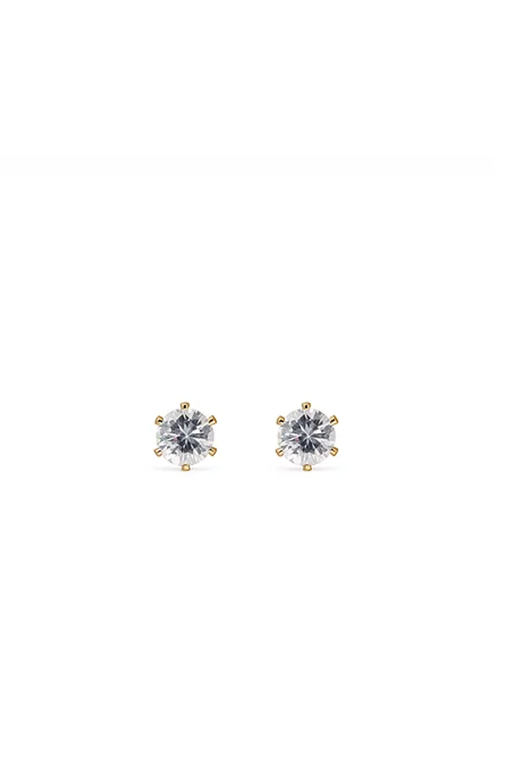 EarSense CZ-16 6mm Gold Cubic Zirconia Stud Earrings