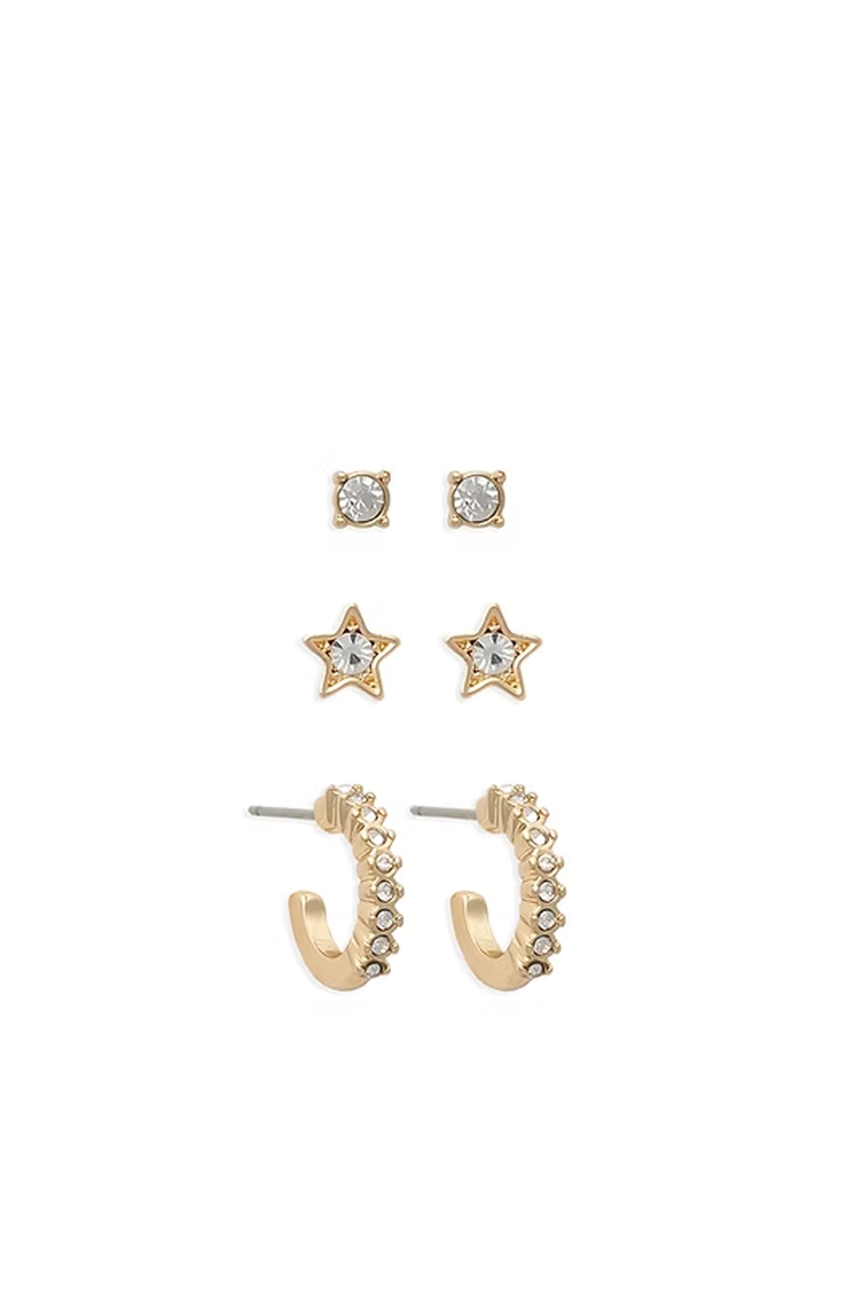 EarSense Gold Cubic Zirconia, Star, Crystal Hoop Trio