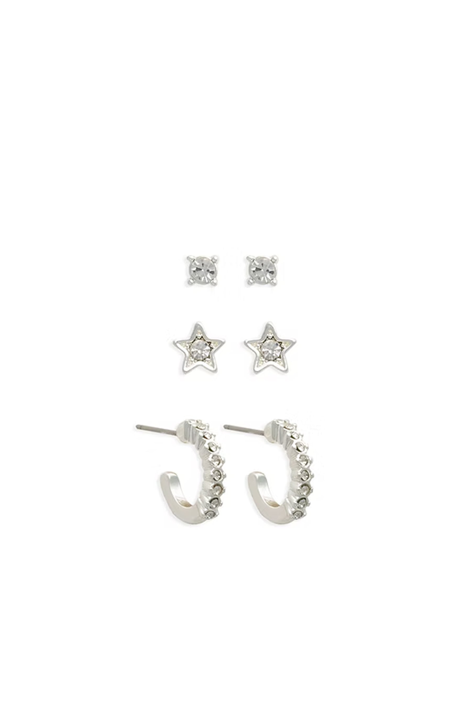 EarSense Silver Cubic Zirconia / Star / Crystal Hoop Trio