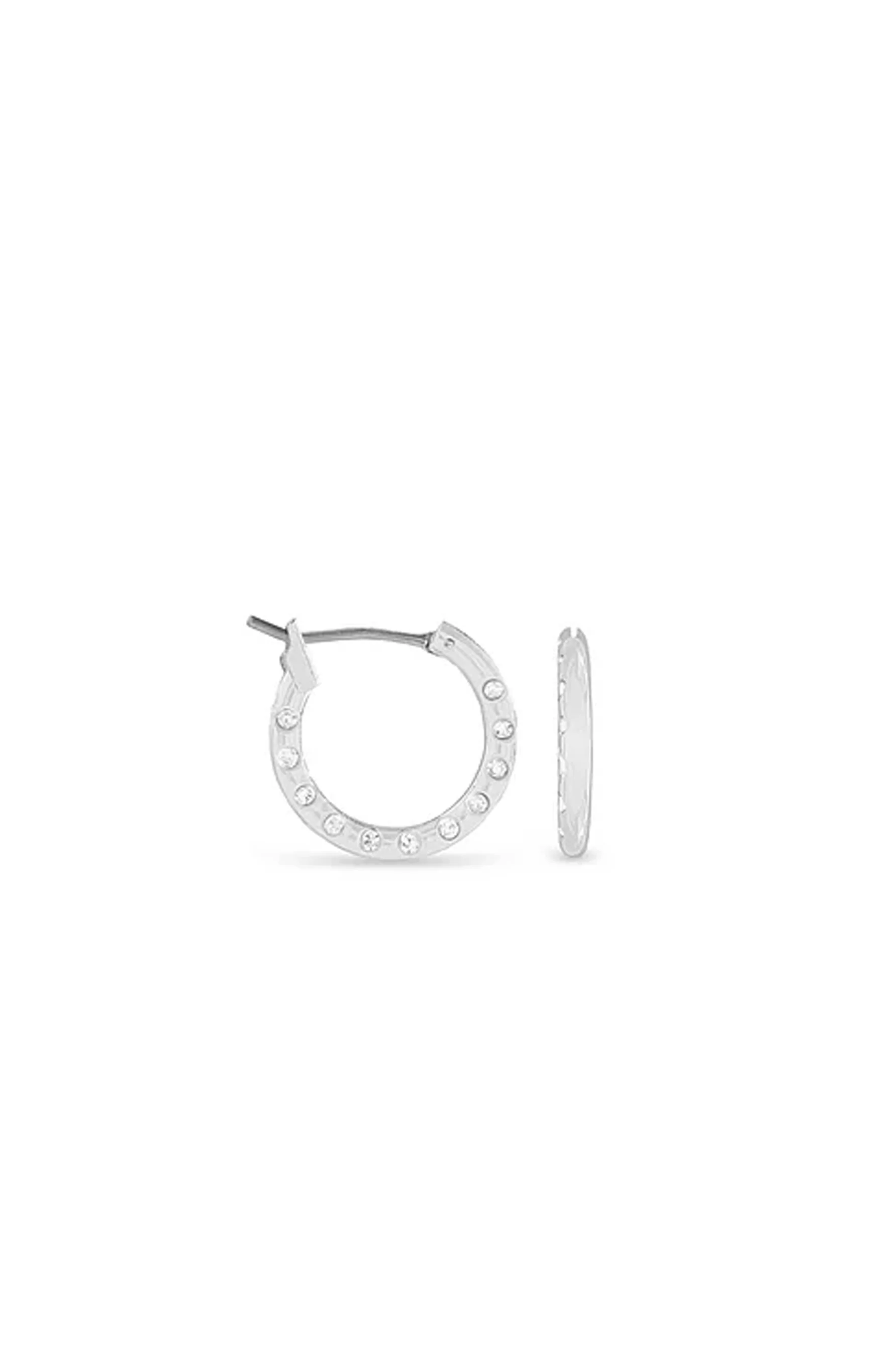 EarSense F3-1887 12mm Silver Hoops With Inset Crystals