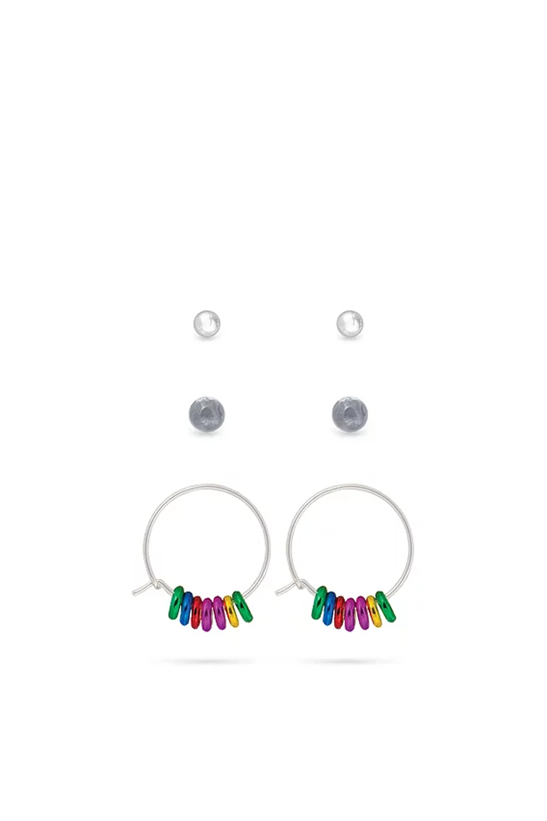 EarSense F3-2673 Silver Stud, Fireball & Multi Ring Hoop Trio