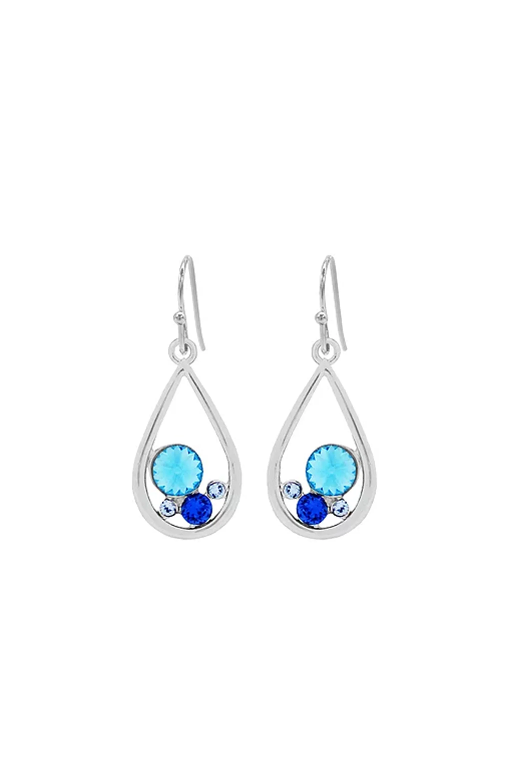 Earsense F366 20mm Silver Swarovski Blue Multi Crystal Teardrops