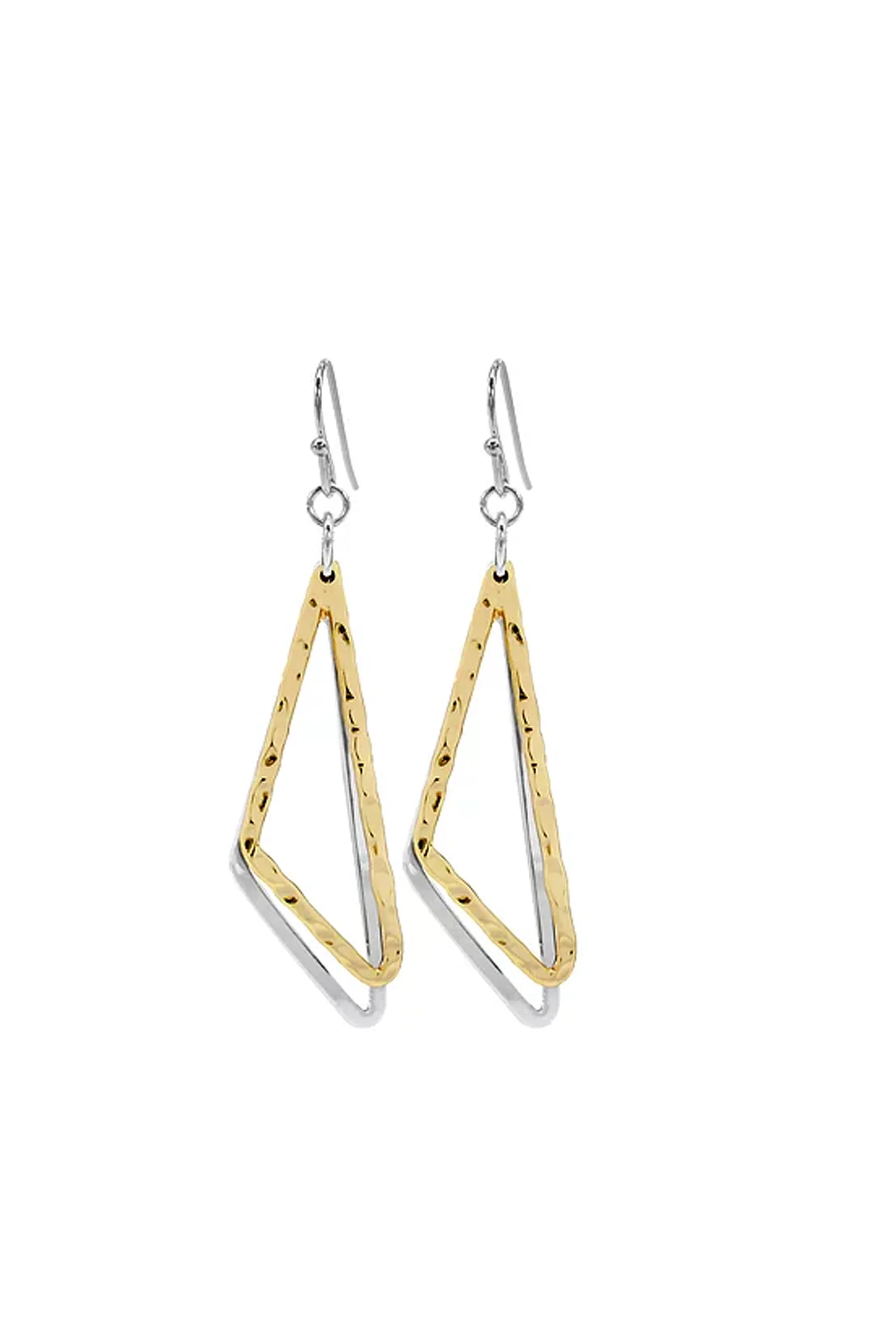 Earsense F388 Gold & Silver Triangle Drop French Hook Earrings