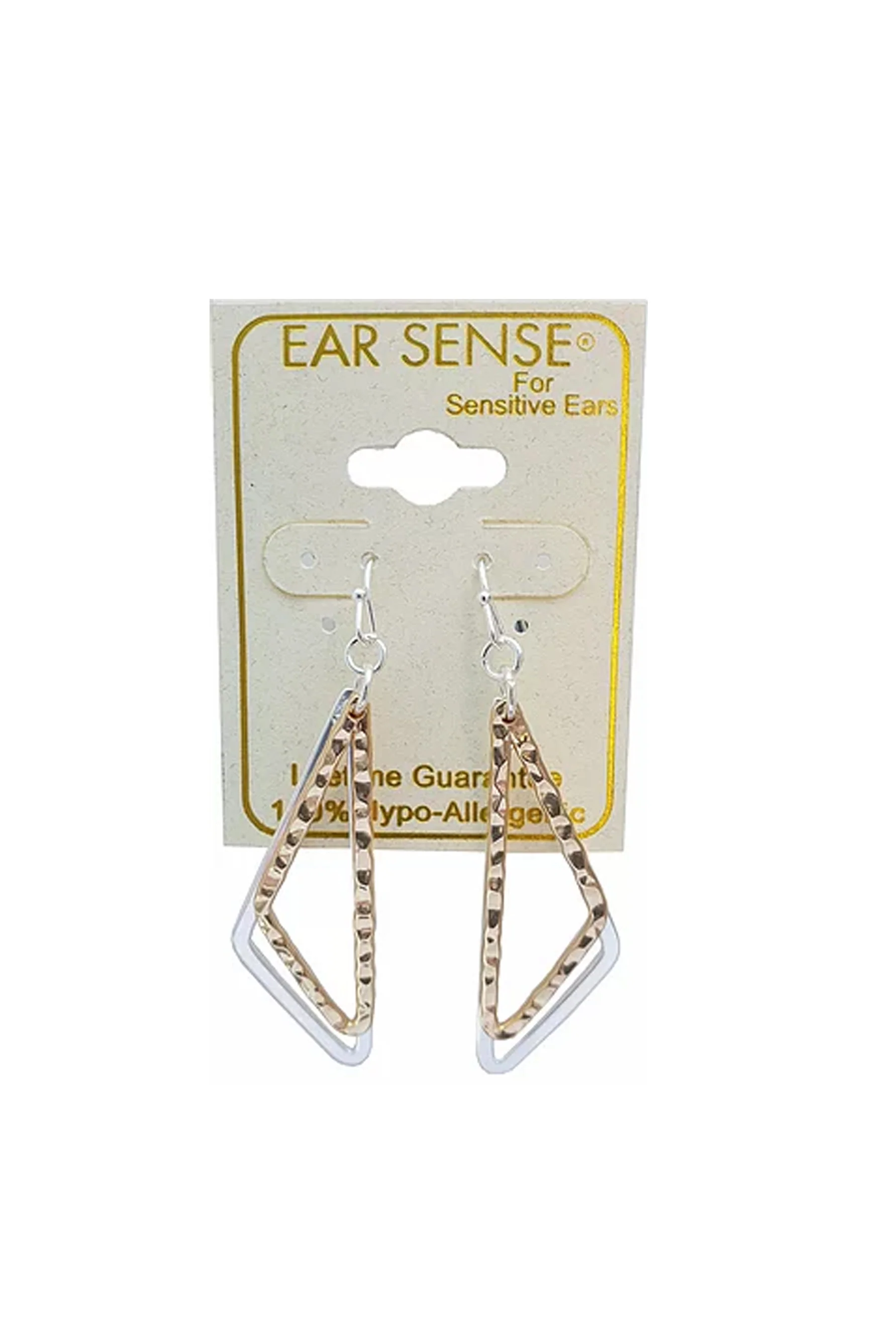 Earsense F388 Gold & Silver Triangle Drop French Hook Earrings - Image 2