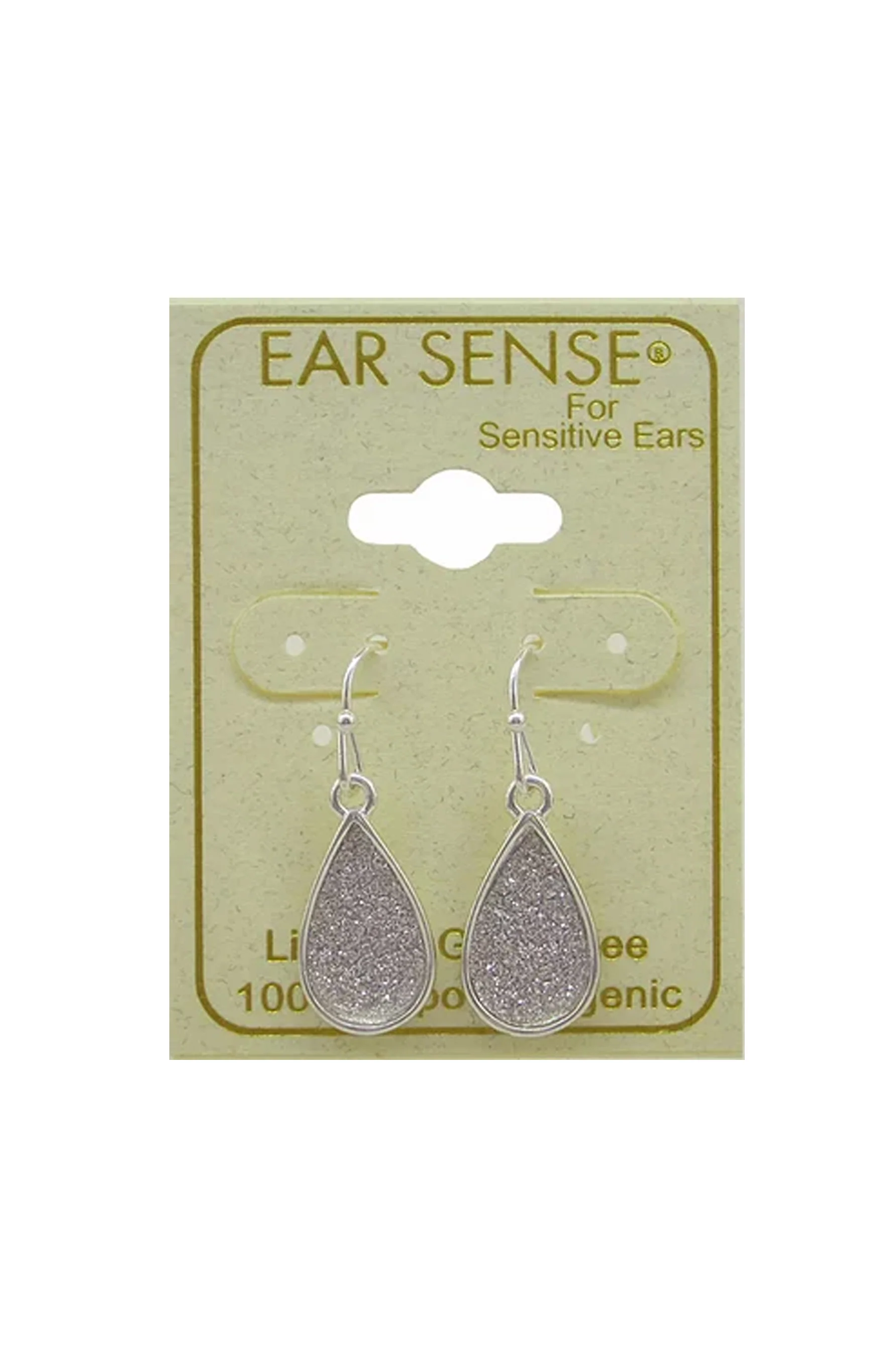 EarSense F394 Silver Glitter Teardrop French Hook Earrings - Image 2