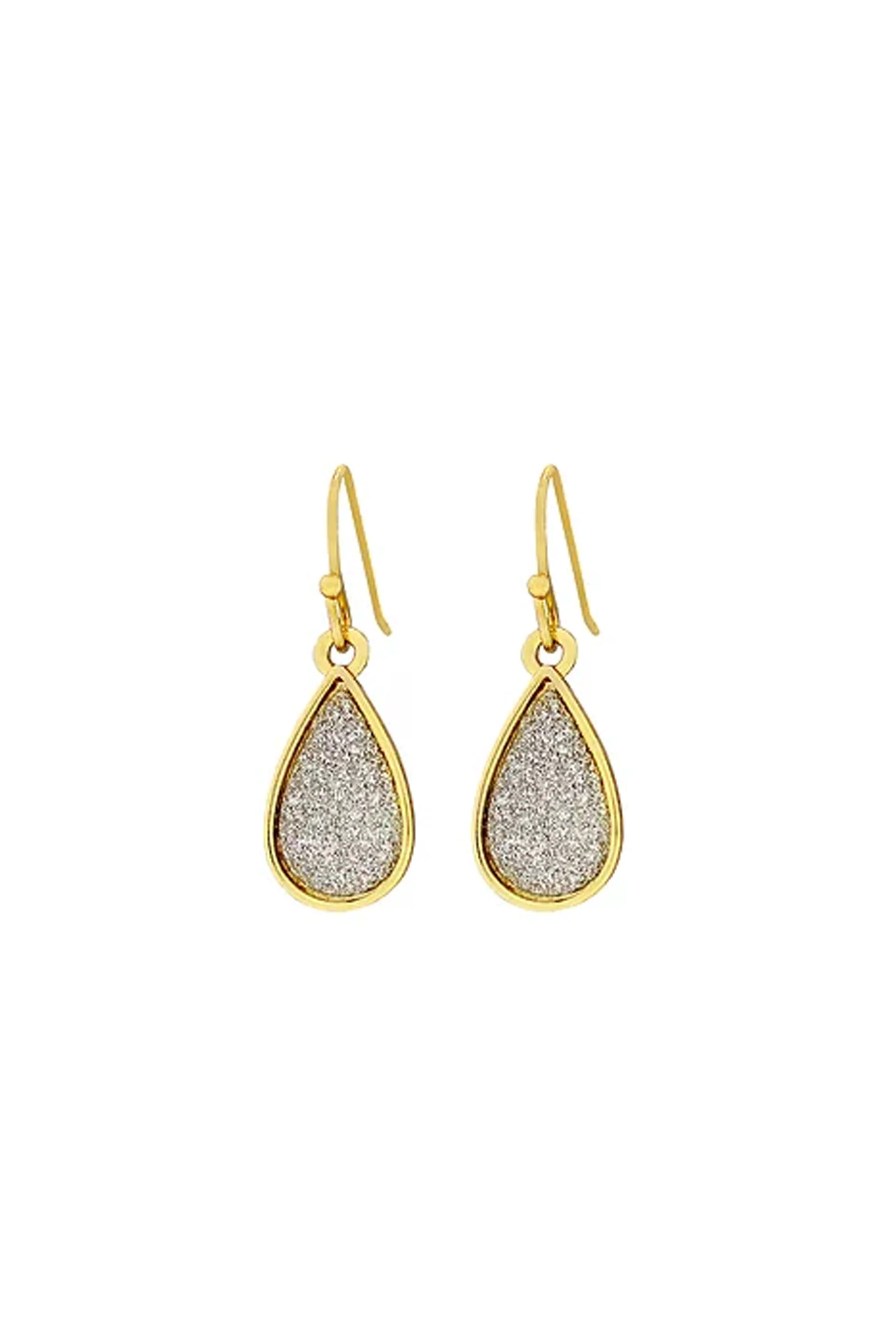 EarSense F395 Gold Glitter Teardrop French Hook Earrings