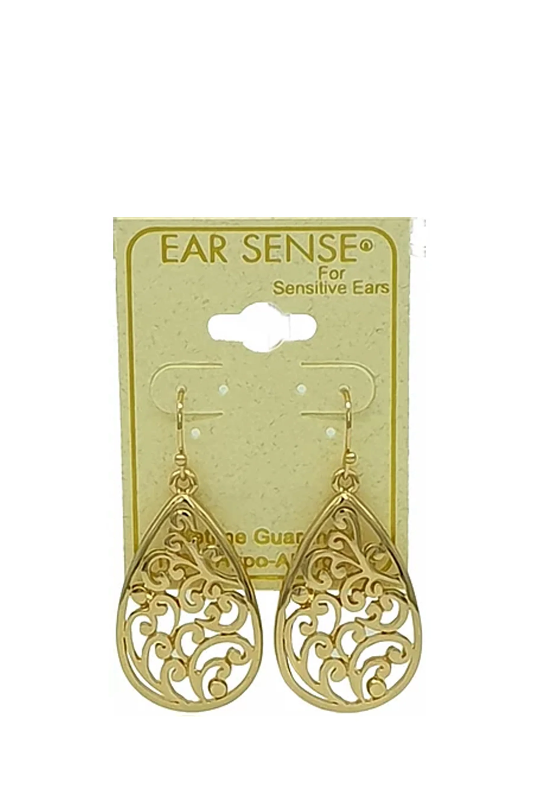 EarSense F399 Gold Filigree Teardrop French Hook Earrings - Image 2