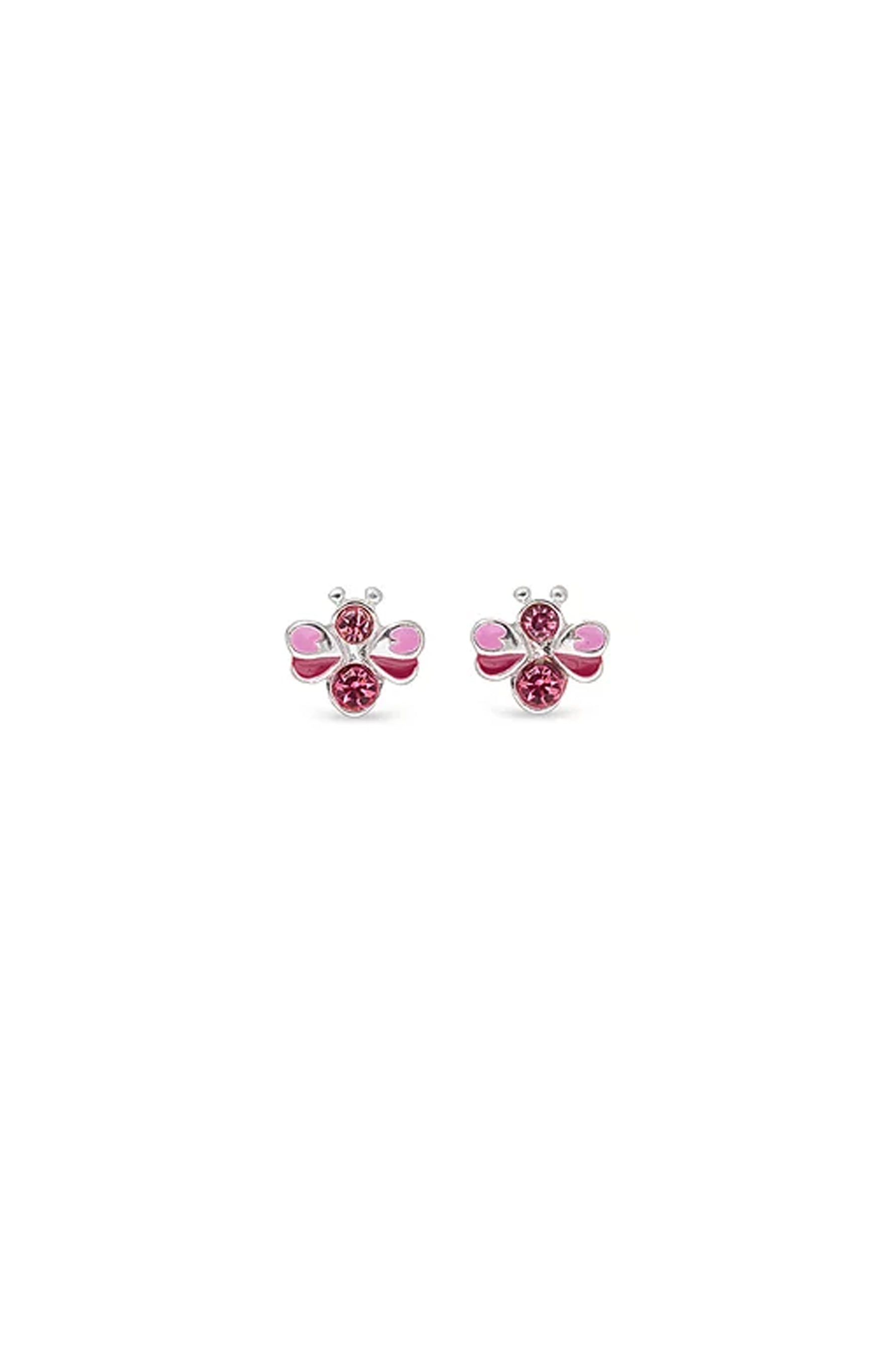 EarSense F4-1891 Enamel/Crystal Bee Stud Earrings - Rose