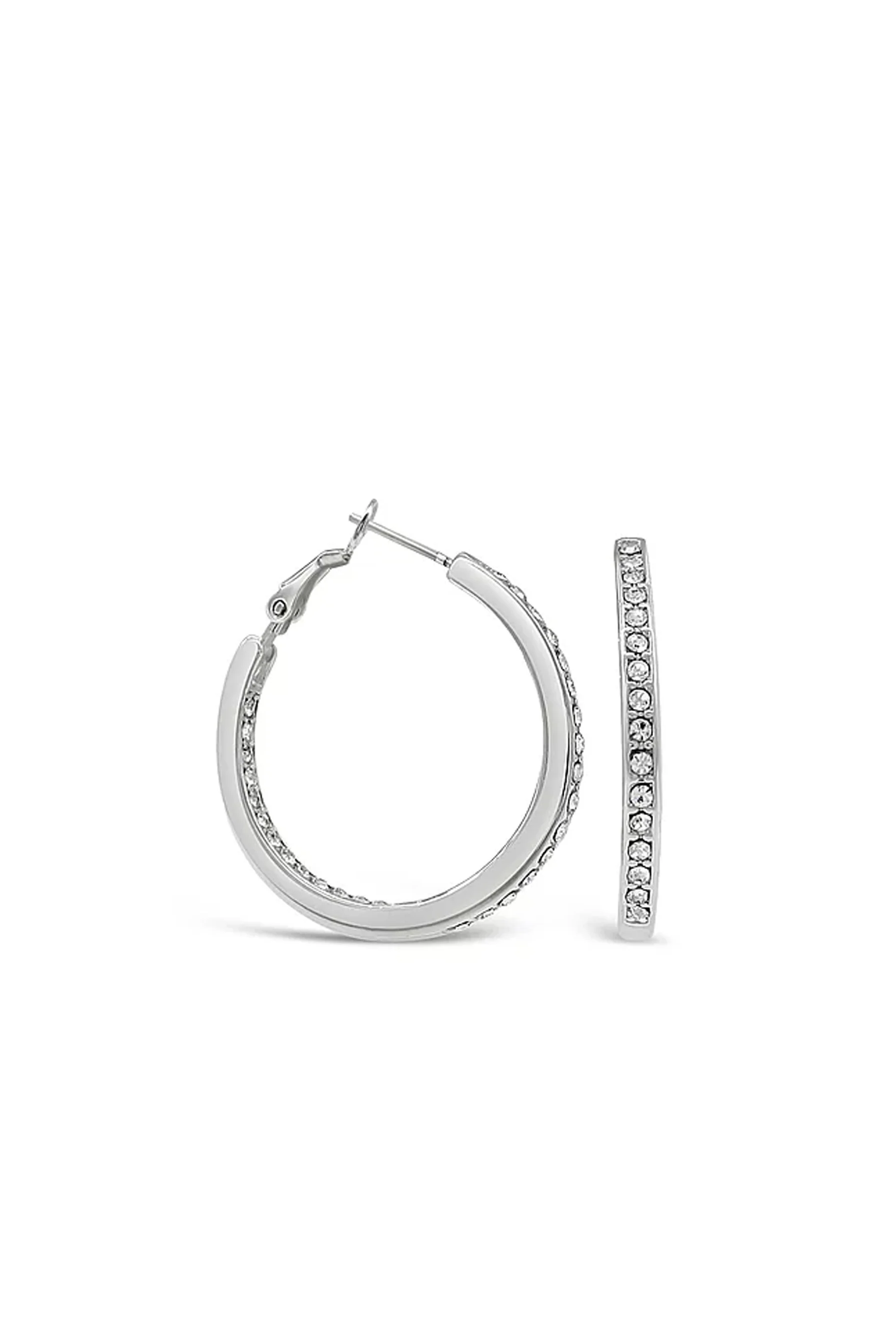 EarSense F405 32mm Silver Hoop with Inset Crystals