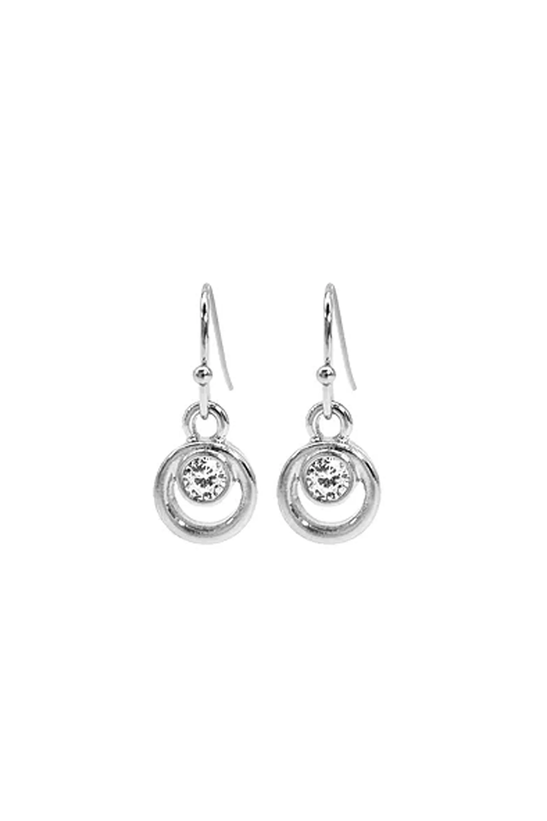 EarSense F406 Silver Small Open Circle with Crystal on a French Hook