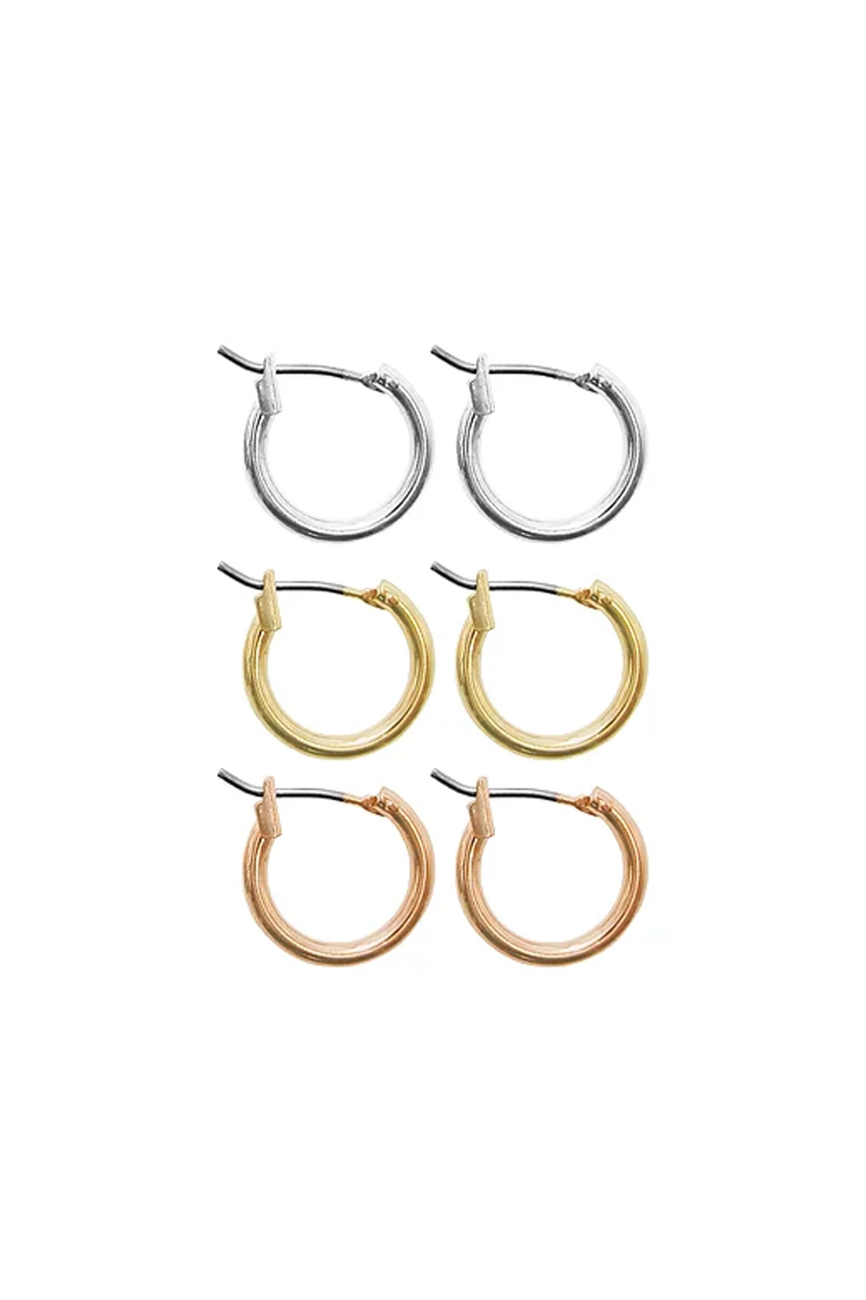 EarSense F409 Silver, Gold & Rose Gold Small Hoop Trio