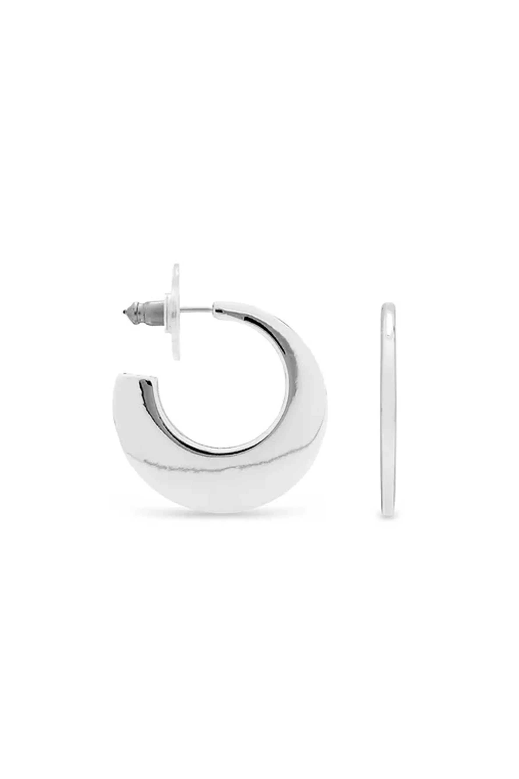 EarSense F412 Silver Flat Crescent Stud Hoop