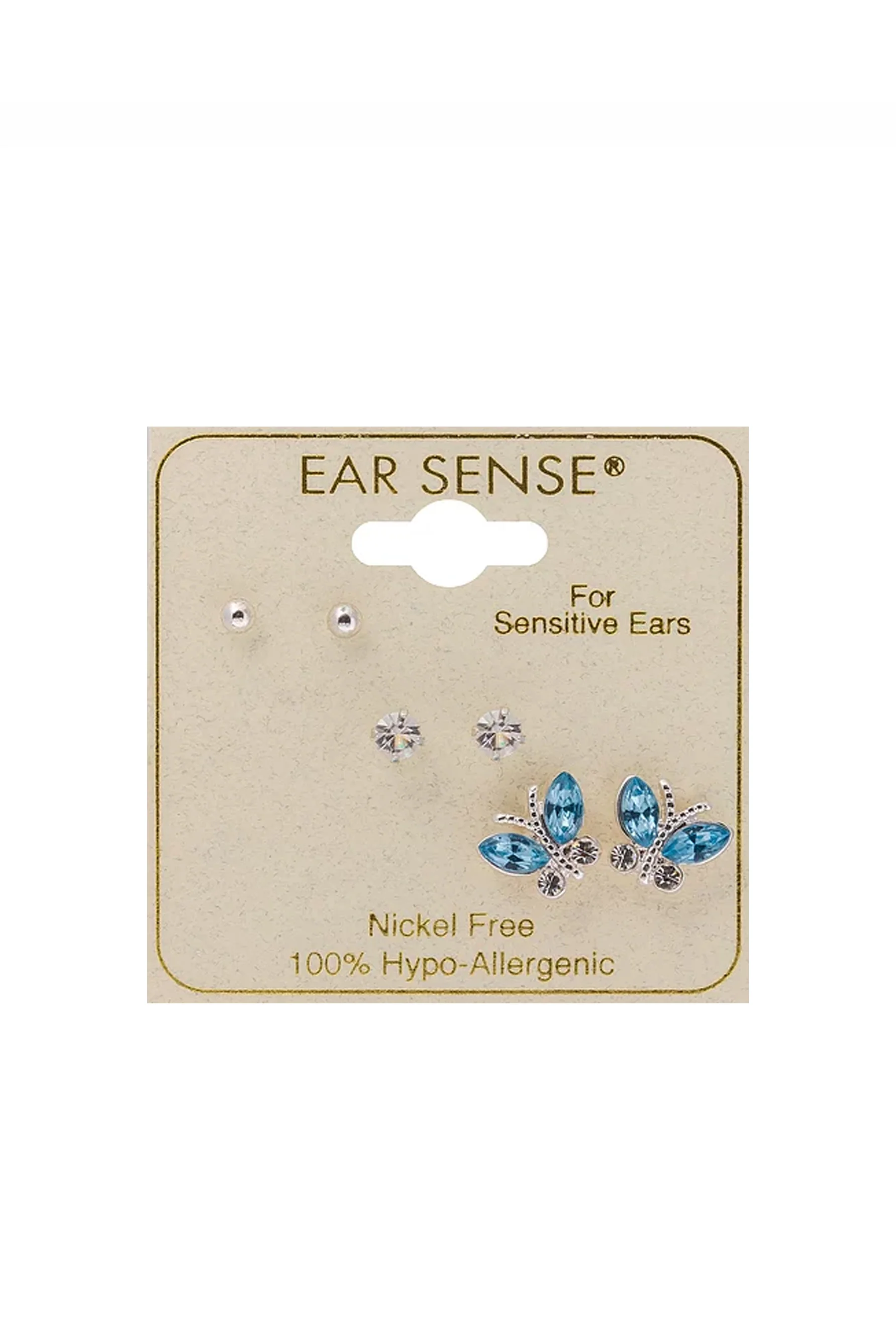 EarSense F8-4674 Silver Ball, Crystal & Butterfly Trio - Image 2