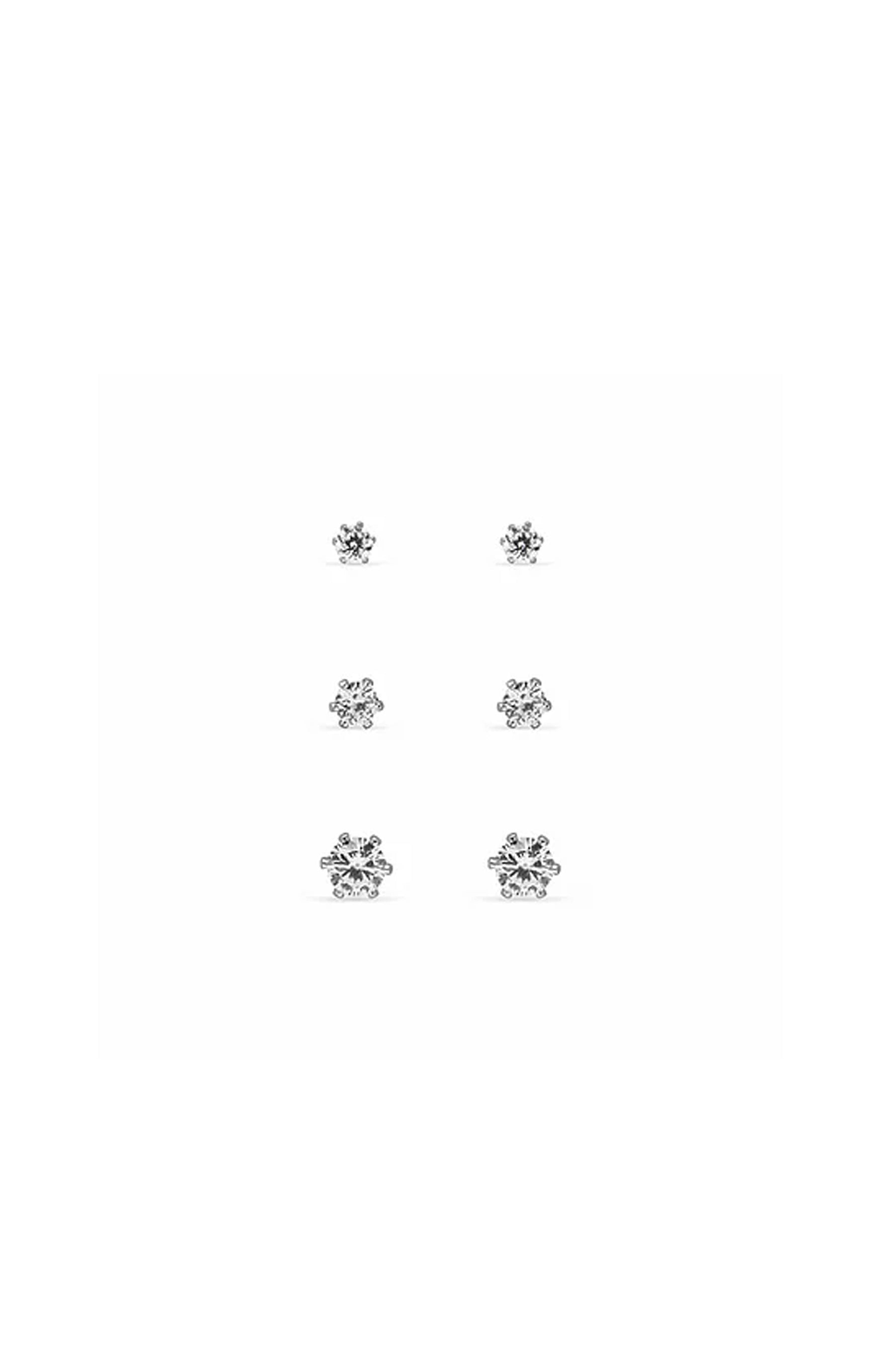 EarSense FA624S Silver Cubic Zirconia Trio - 2mm, 3mm, 4mm