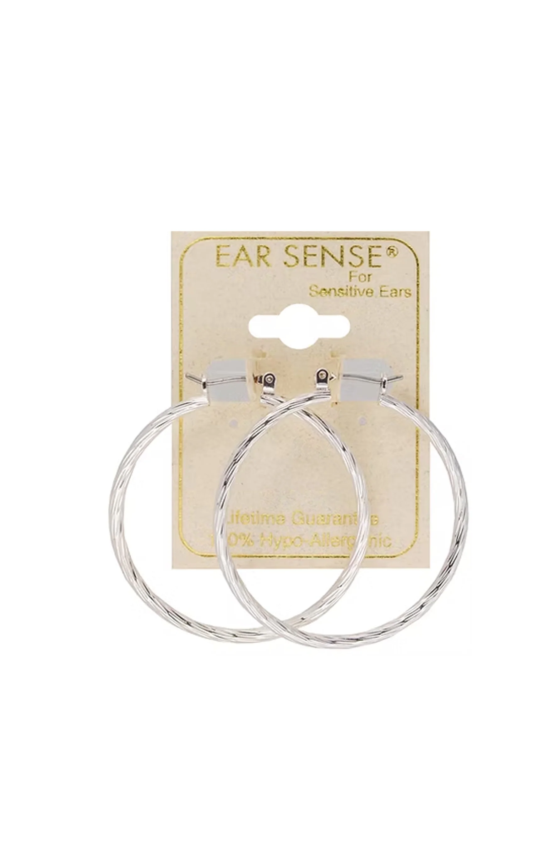 EarSense 35mm Silver Faceted Click Hoops - Image 2