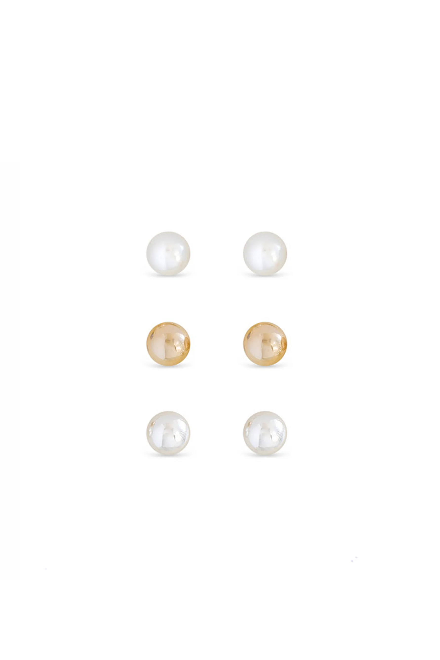 Earsense FC296 Gold, Silver Ball & Pearl Stud Trio
