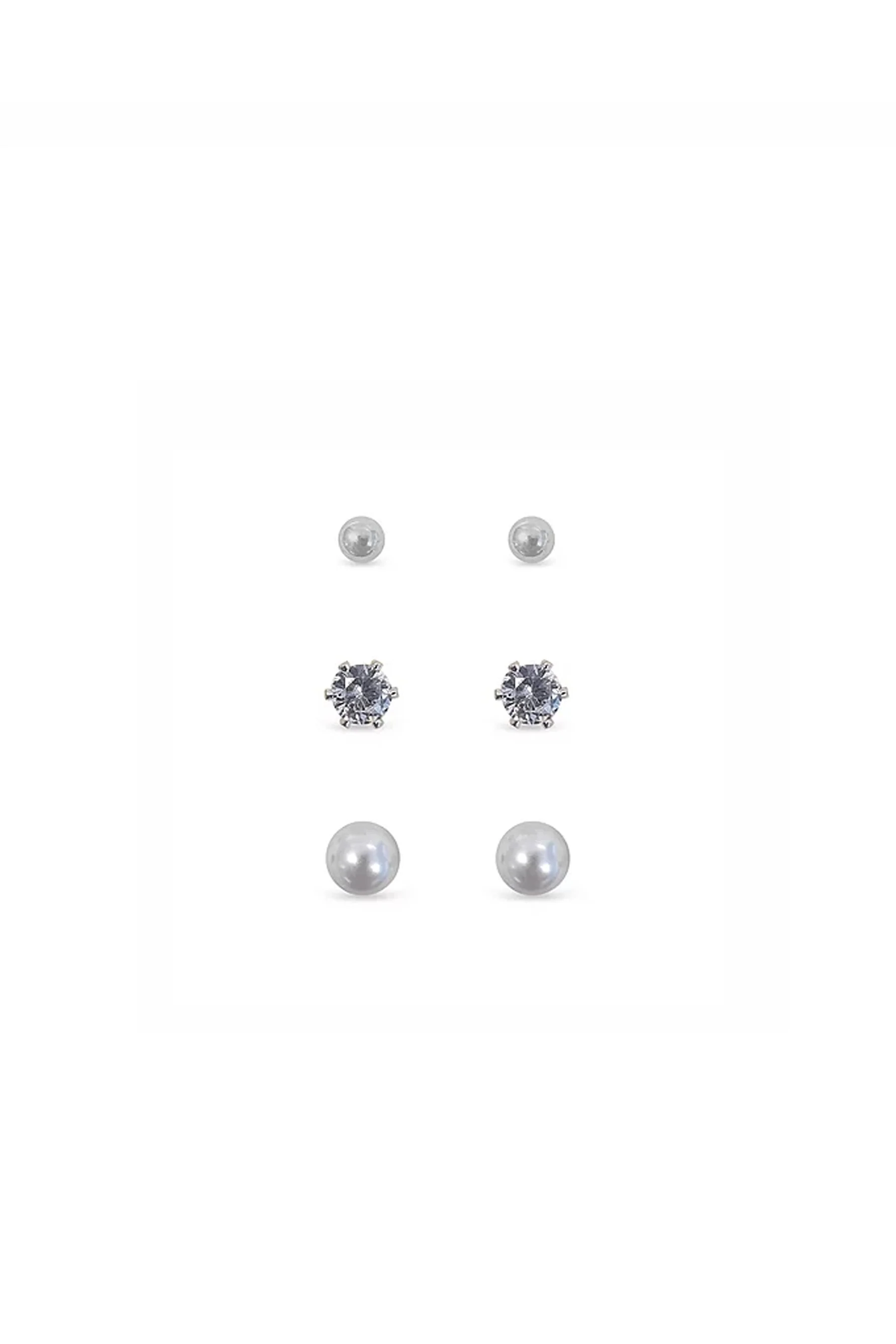 EarSense FC702 Large Silver Ball, Cubic Zirconia & Pearl Trio