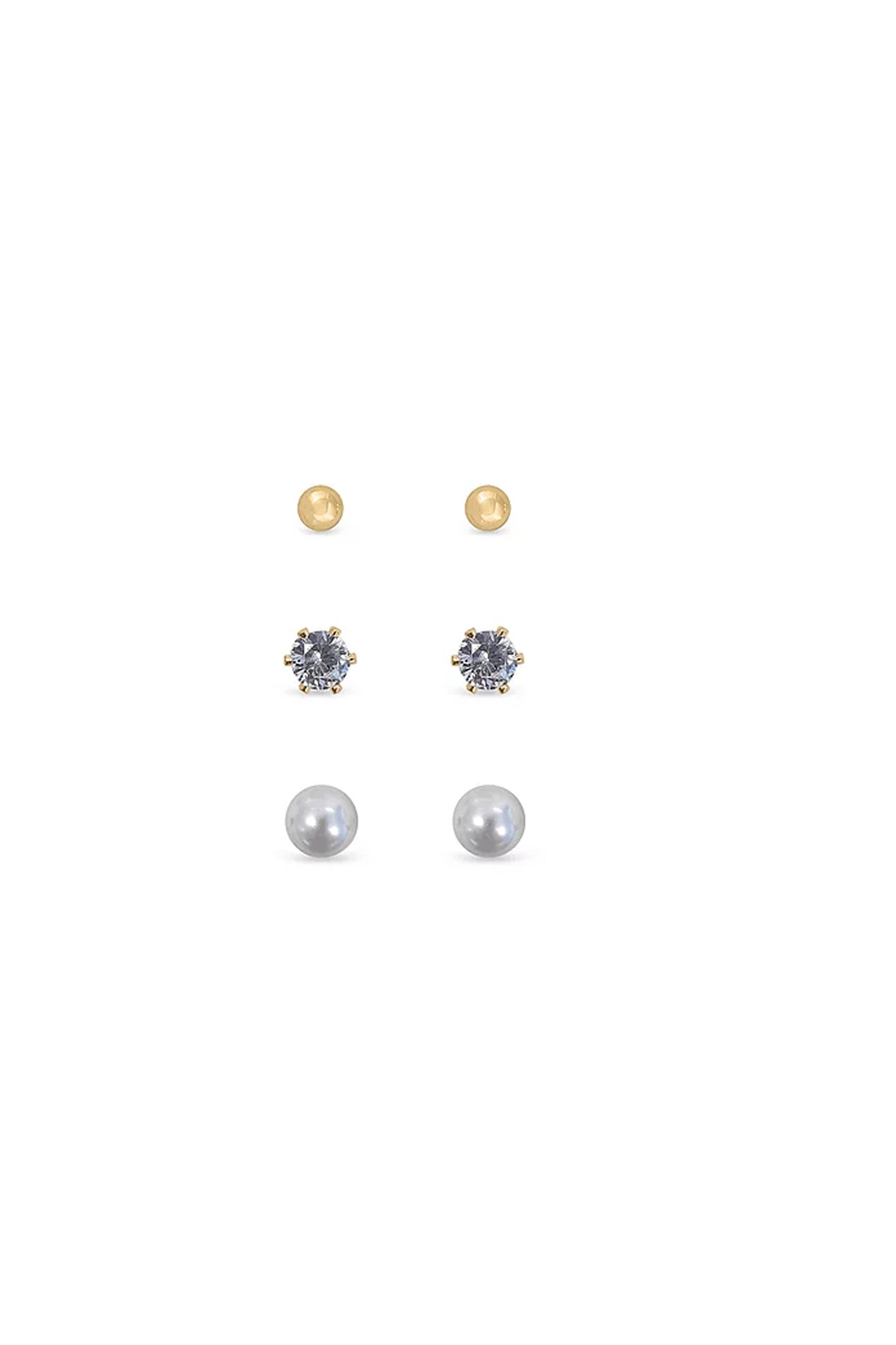 EarSense FC703 Small Gold Ball, Cubic Zirconia and Pearl Trio