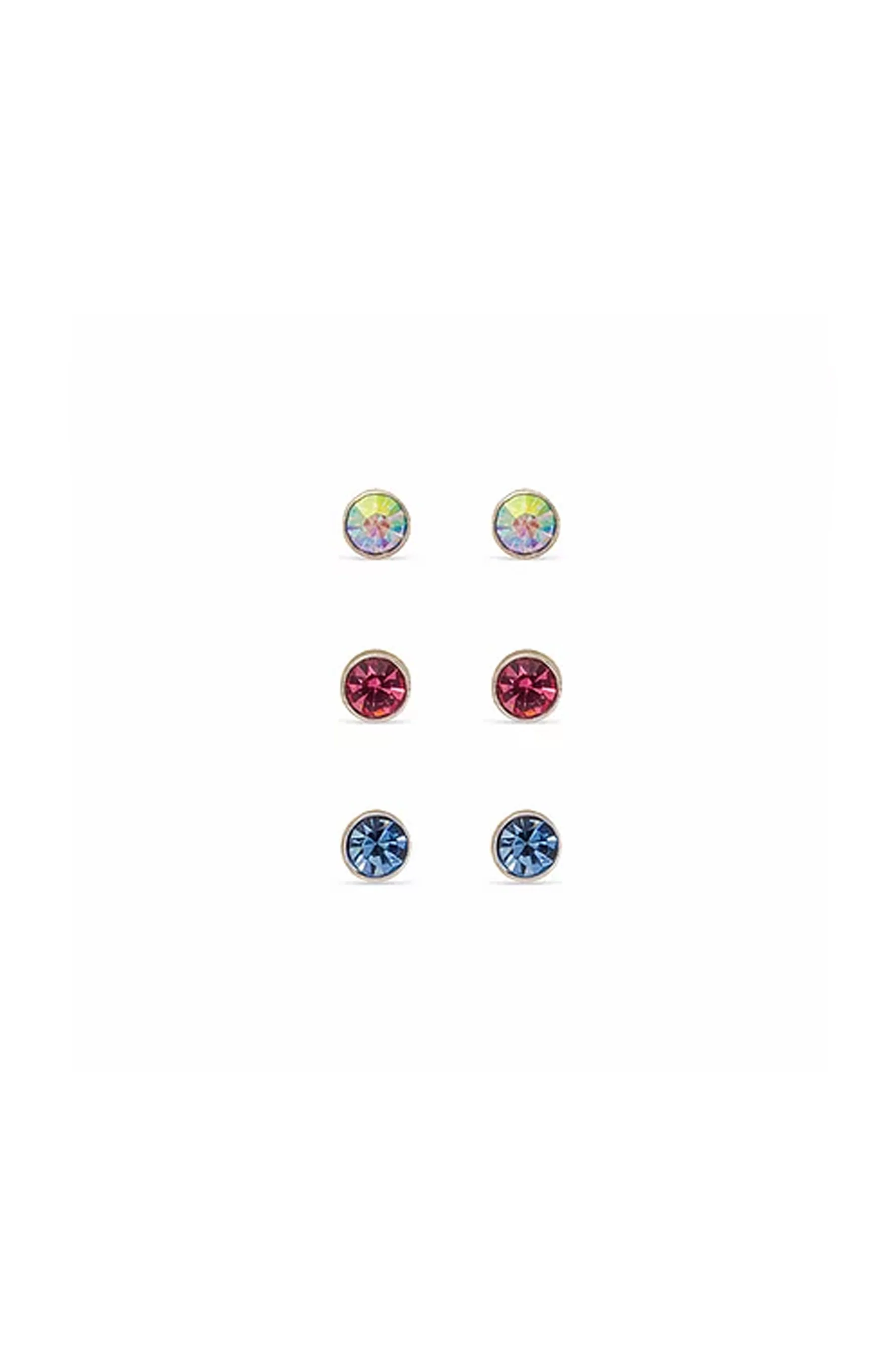 EarSense FC707-9 Crystal/ Pink/ Blue on Silver Stud Trio