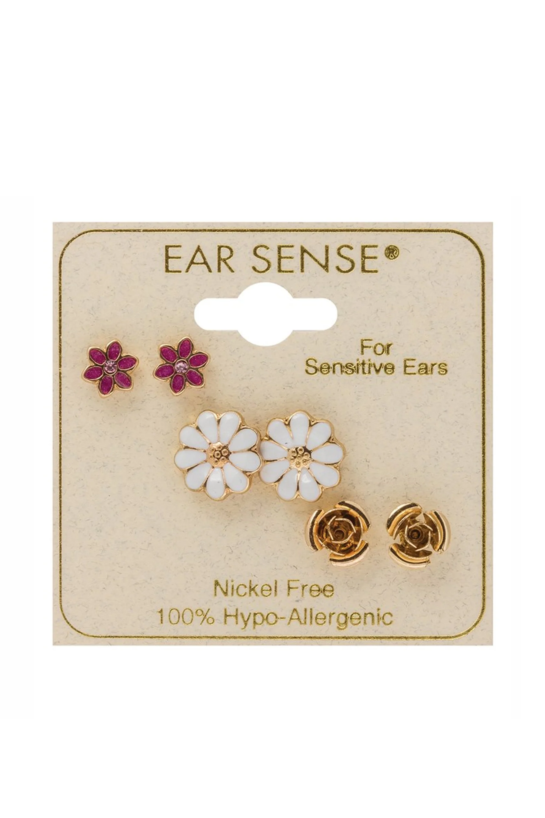 EarSense FT-324 Pink White & Gold Flower Trio
