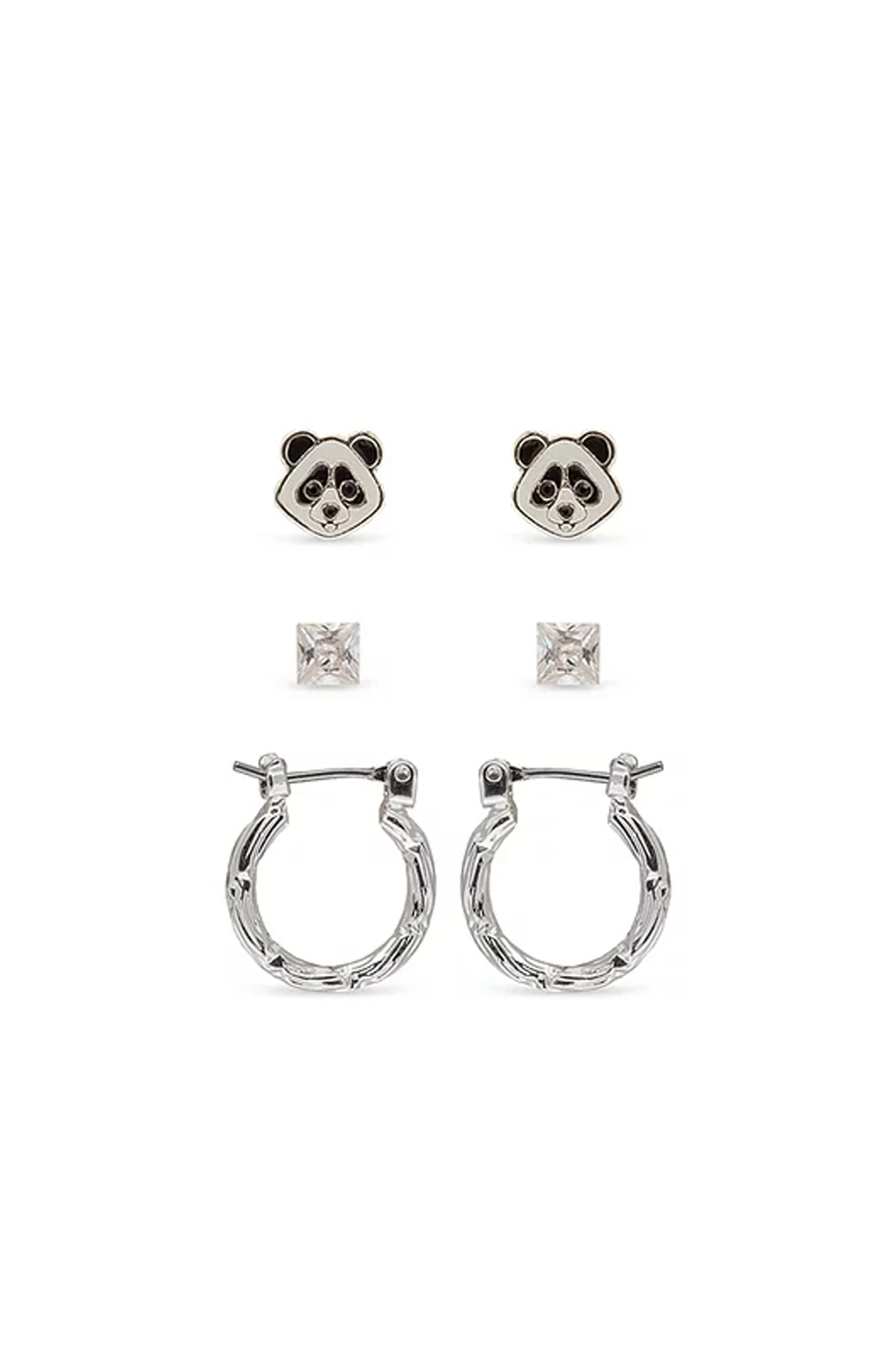 Earsense FT-332 Panda, Silver Ball Stud and Silver Hoop Trio