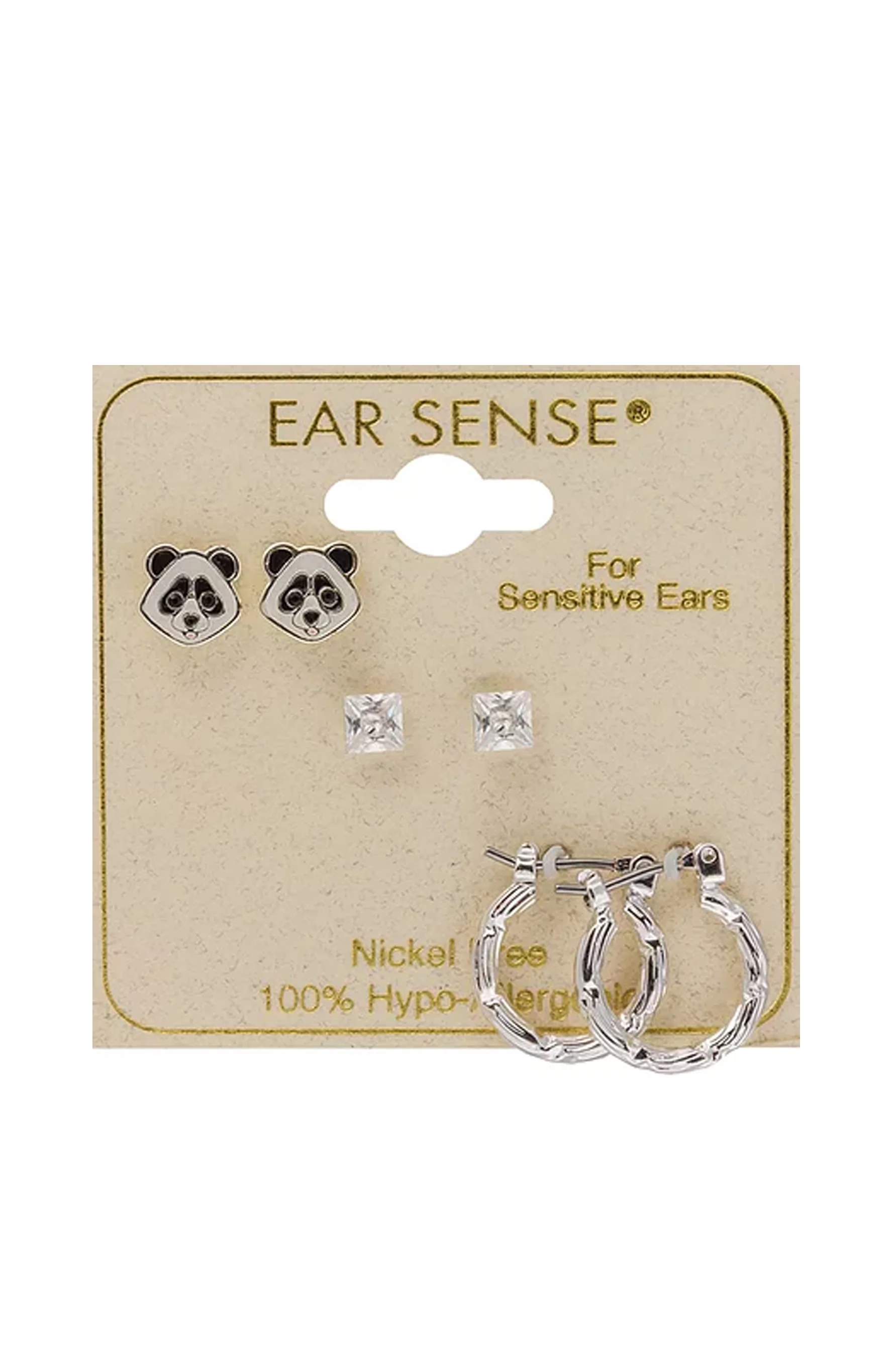 Earsense FT-332 Panda, Silver Ball Stud and Silver Hoop Trio - Image 2