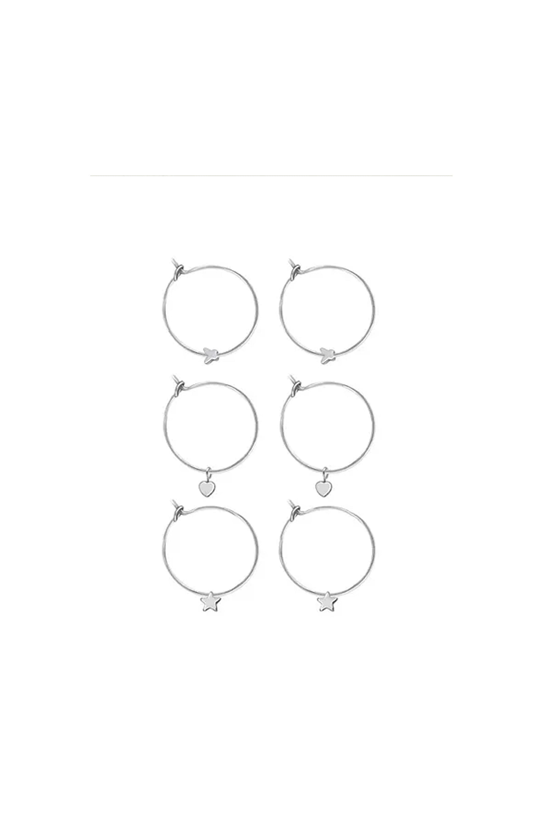EarSense Silver Hoops With Charms Trio