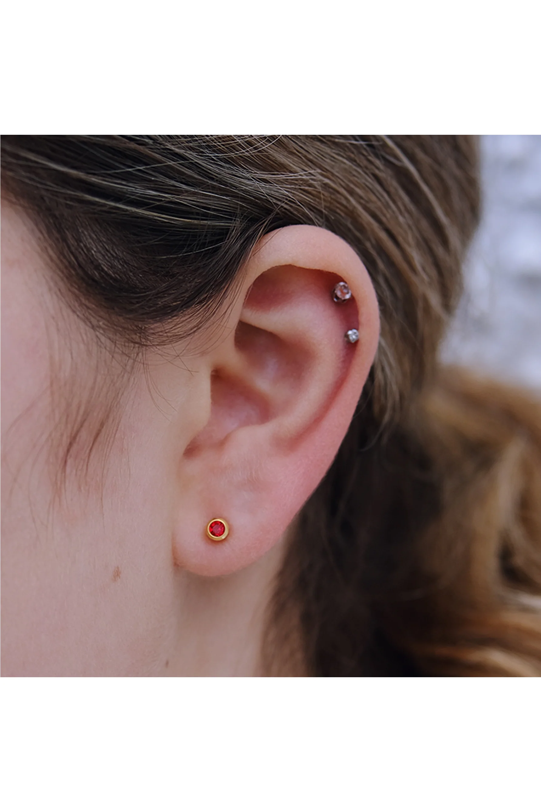 EURO 51270 Red Ruby Crystal July Birthstone Gold Studs - Image 2