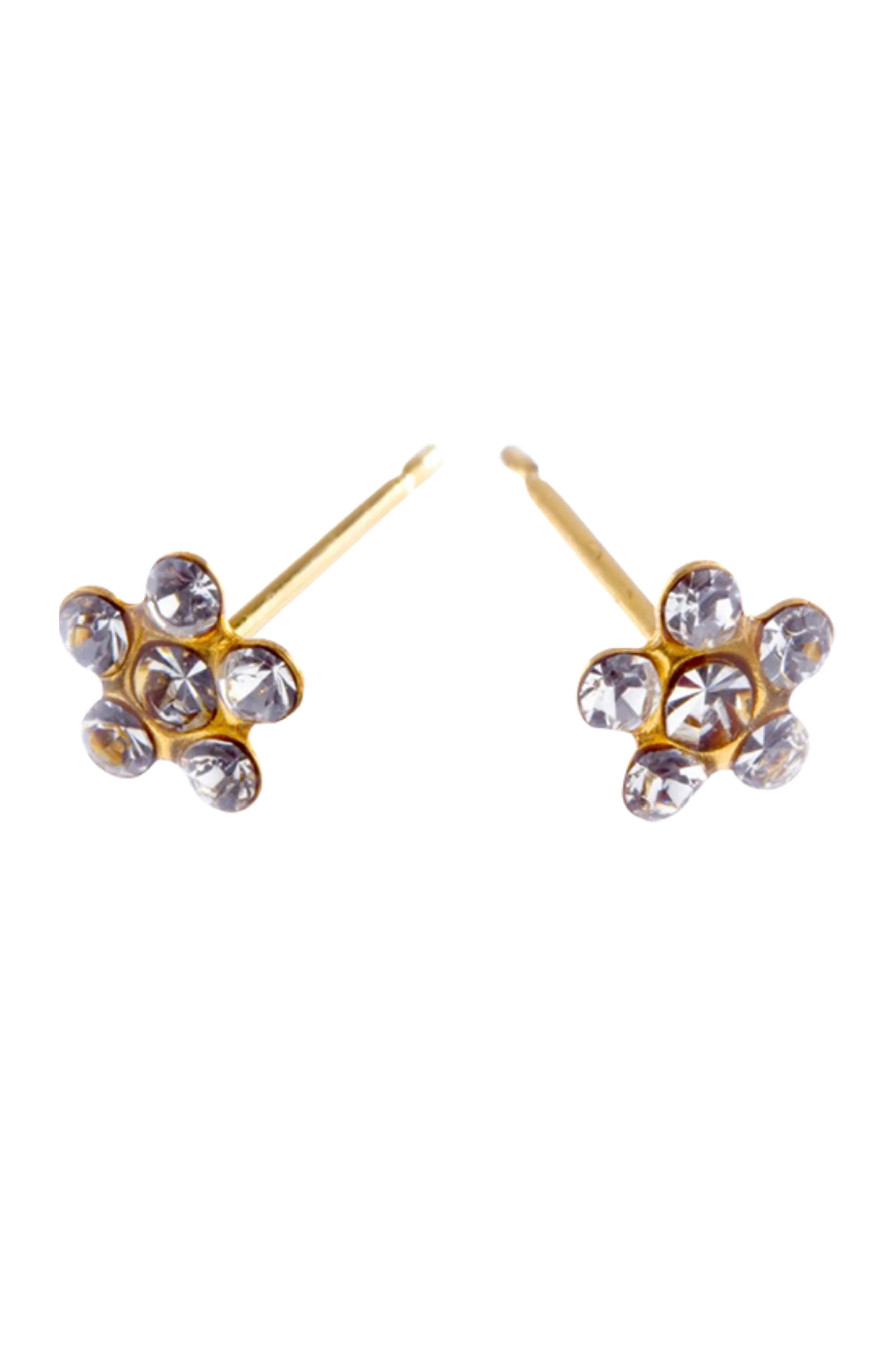 EURO Gold Daisy with Clear Crystals Studs
