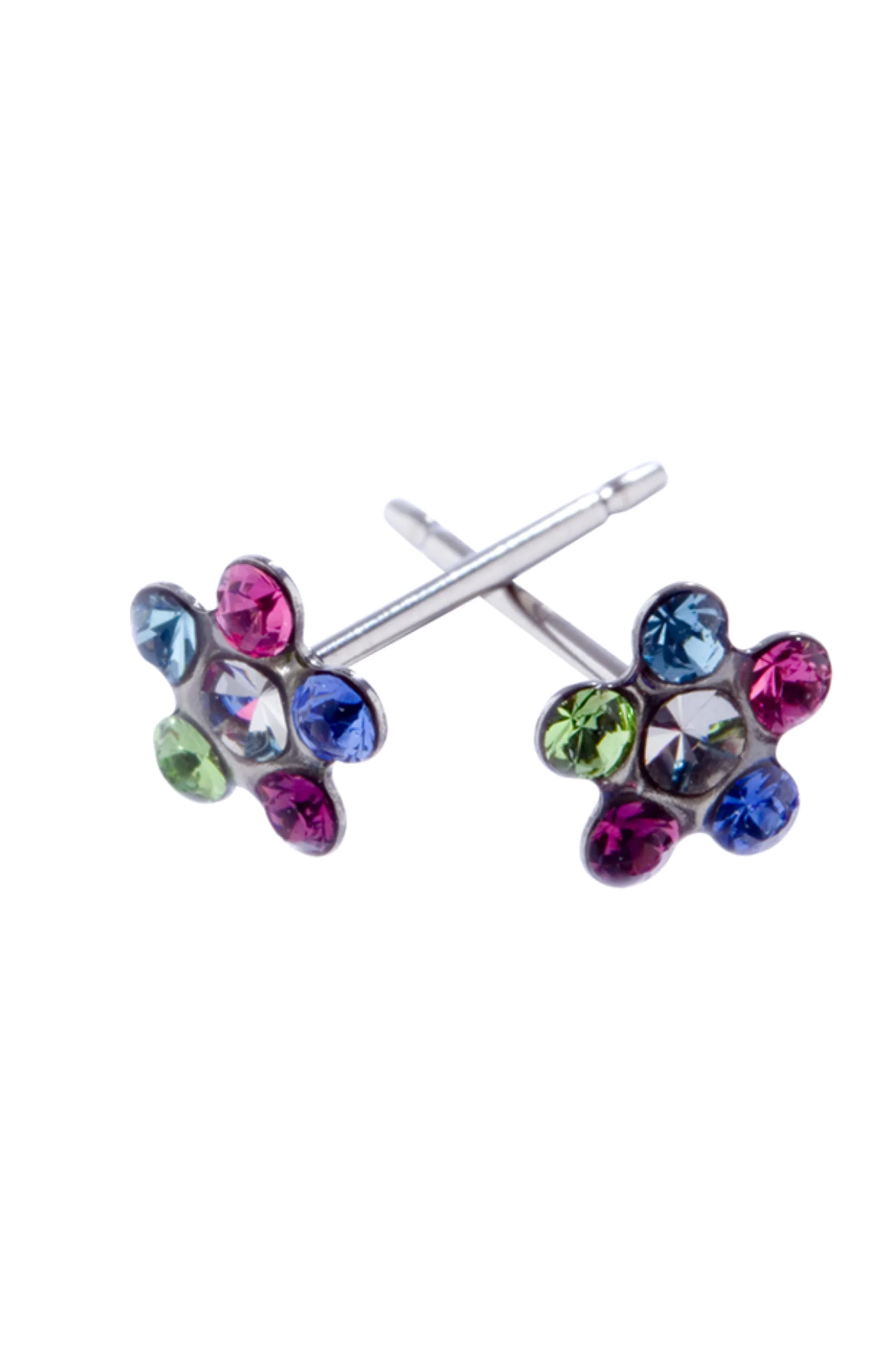 EURO Silver Daisy with Multi-Coloured Crystals Studs