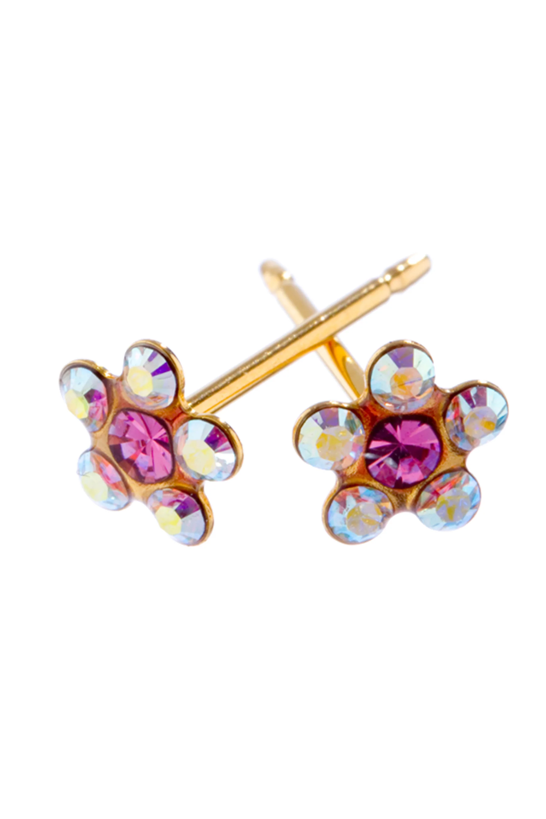 EURO Gold Daisy with Aurora Borealis Rainbow and Rose Crystals Studs