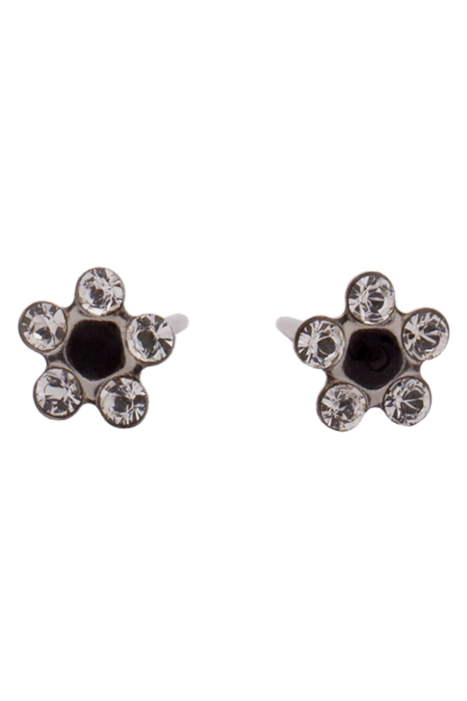 EURO Silver Daisy with Clear and Black Crystals Studs