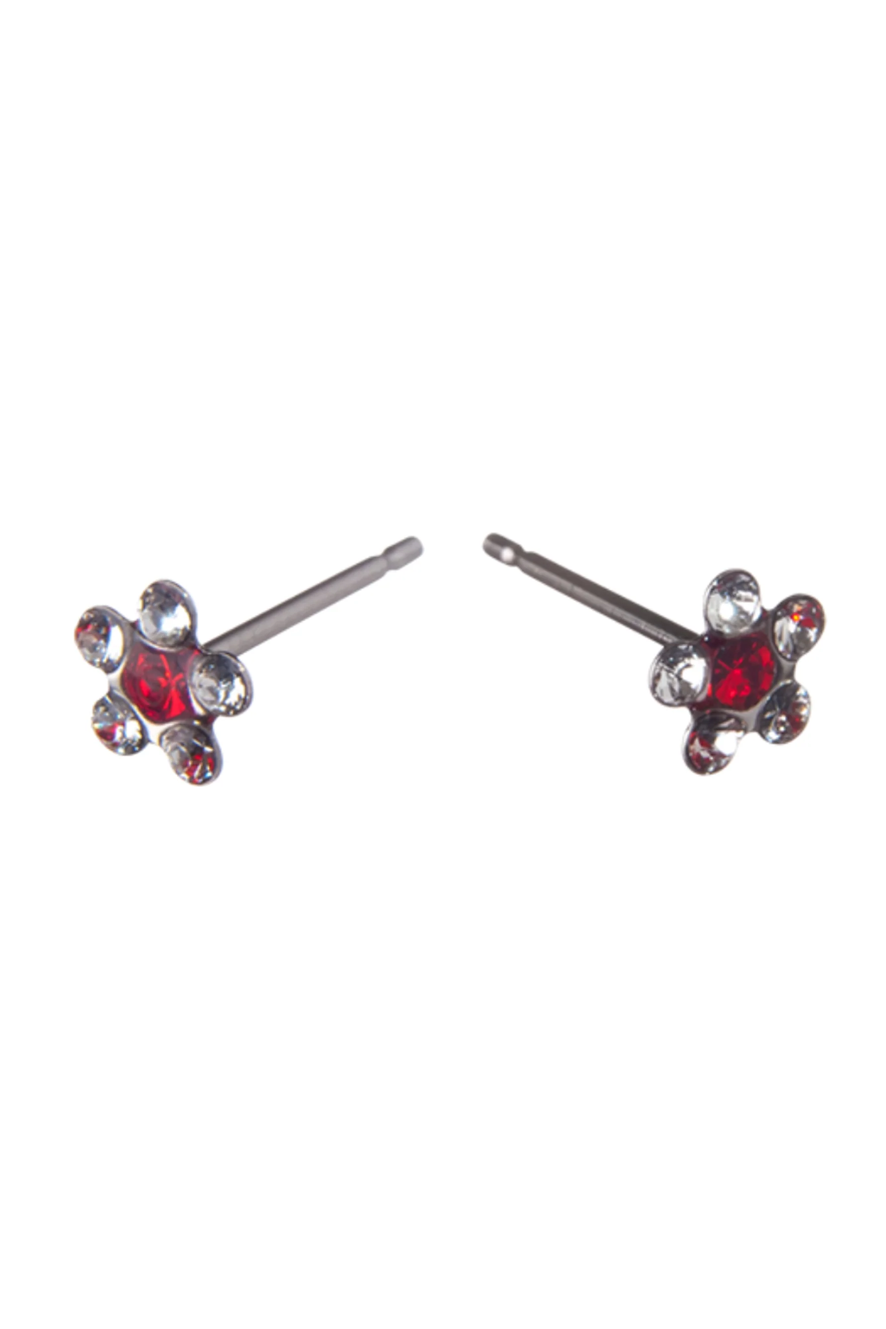EURO Silver Daisy with Clear and Red Crystals Studs