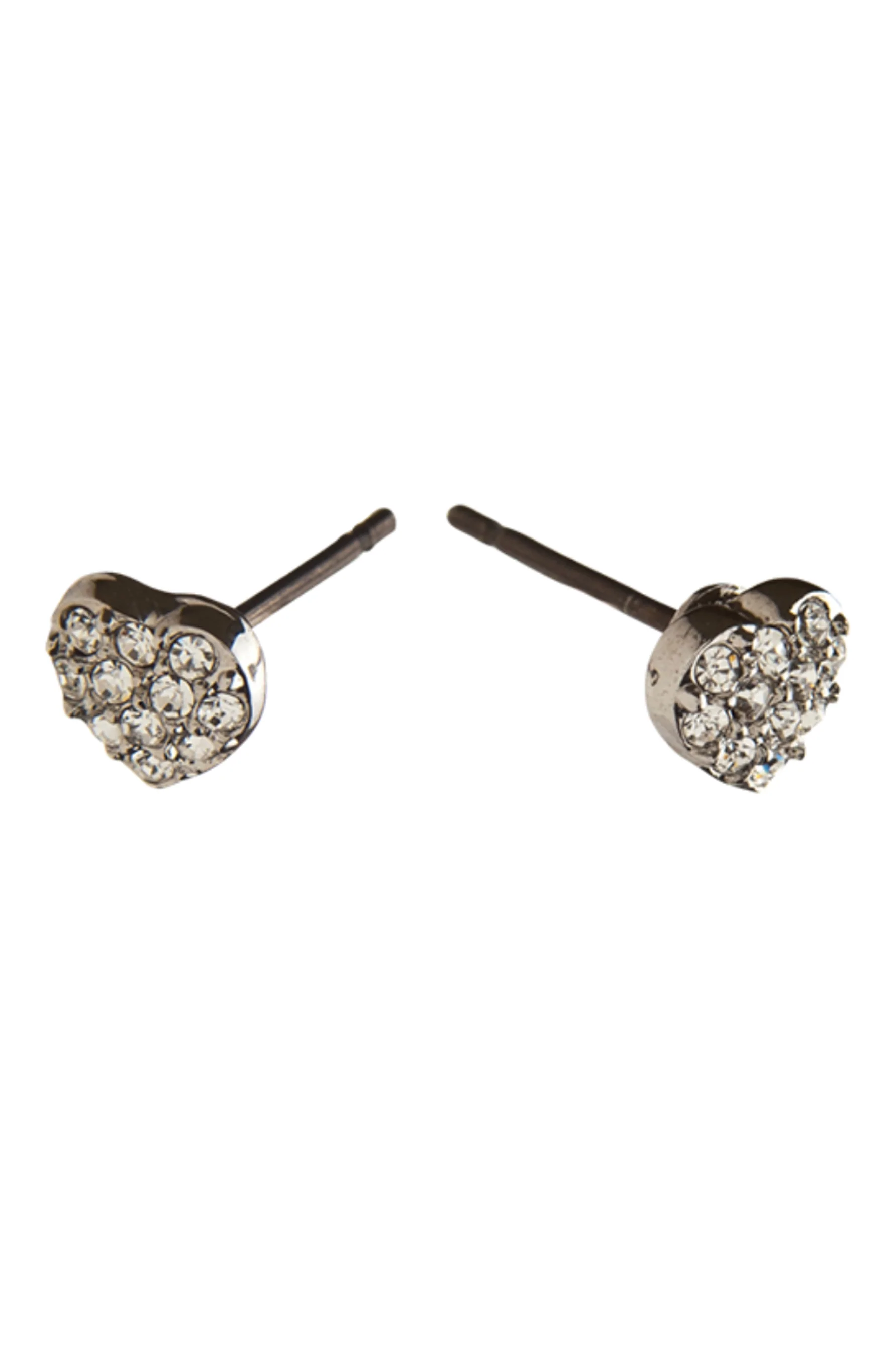 EURO Silver Heart Pave Set With Clear Crystals Studs