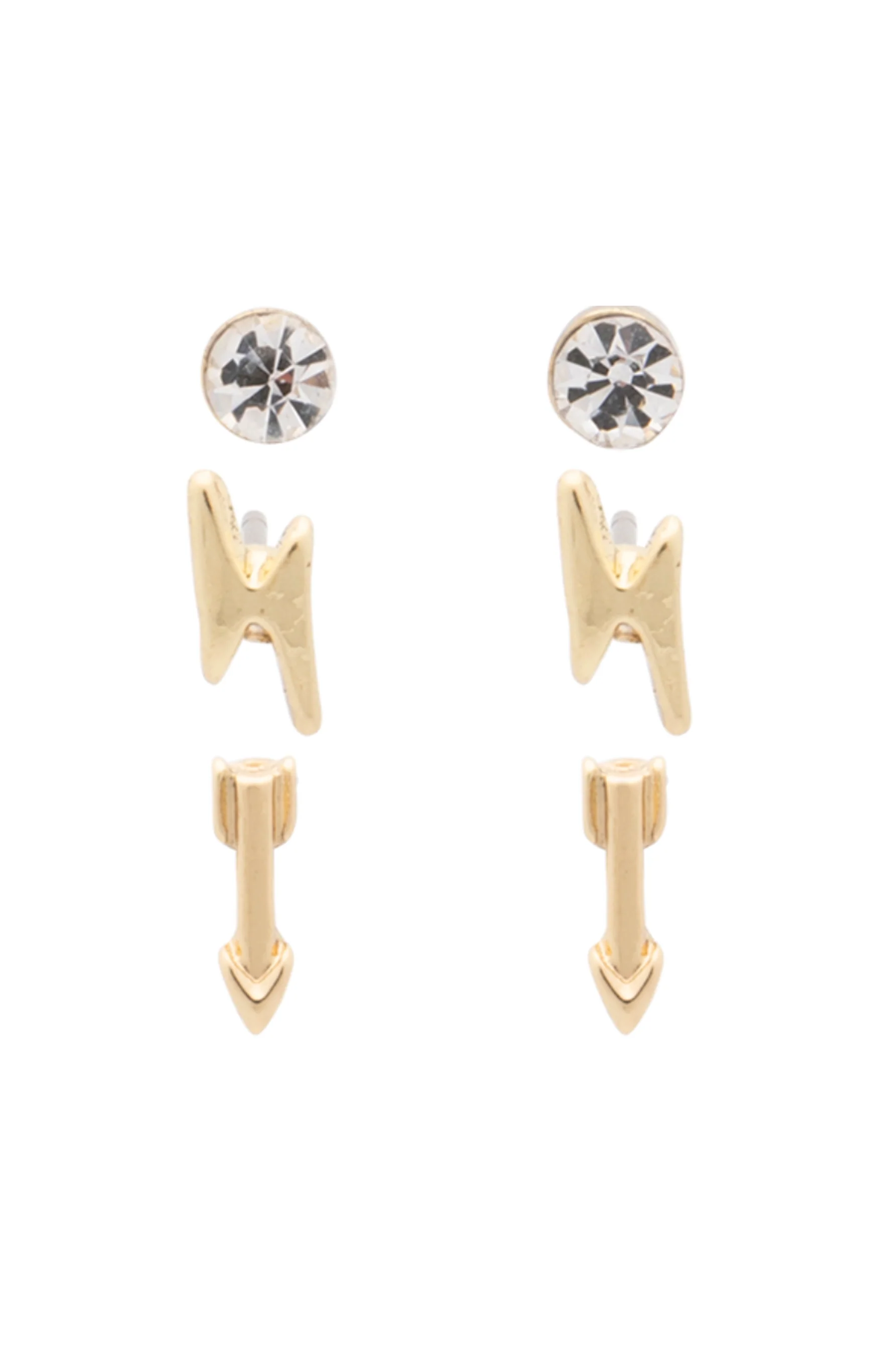 EURO Gold Crystal + Bolt + Arrow Studs