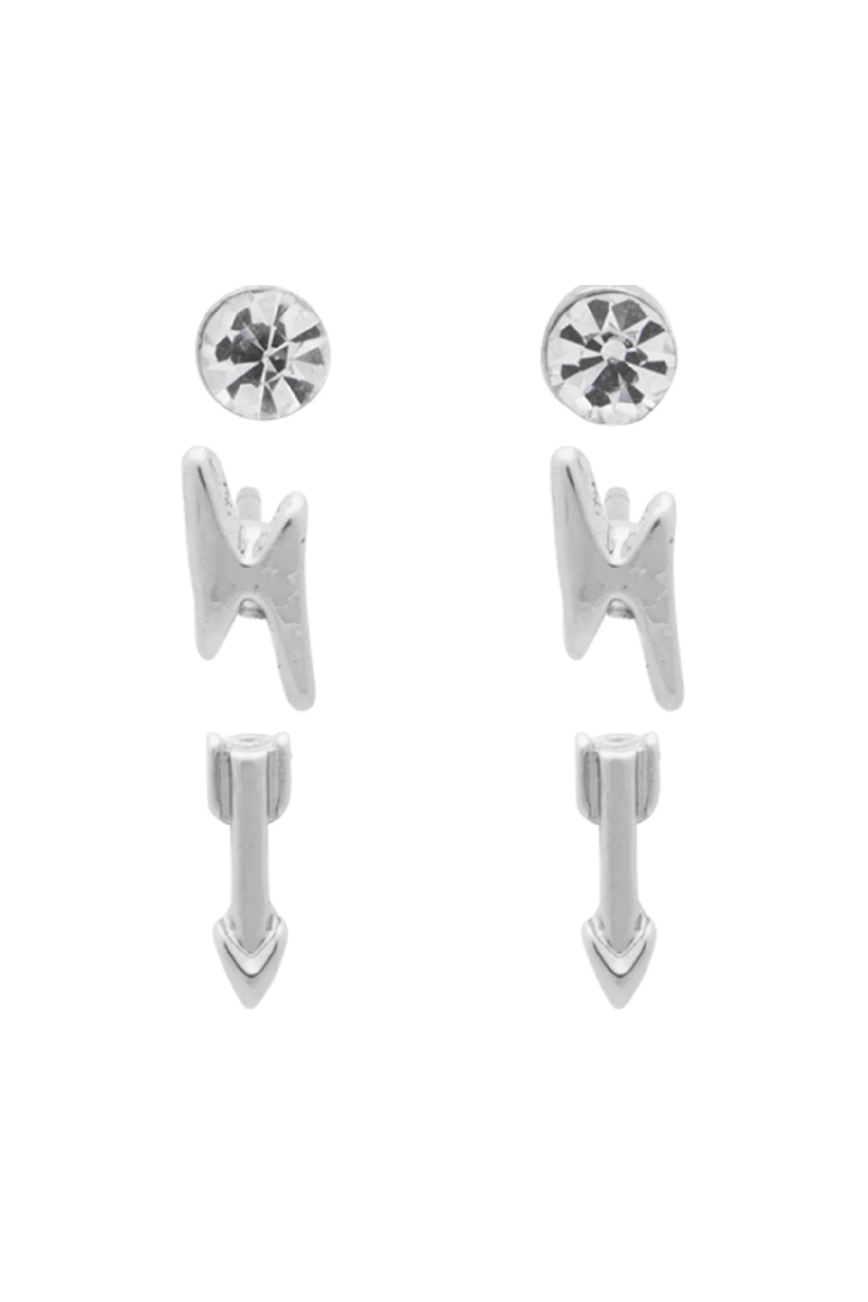 EURO Rhodium Plated Crystal + Bolt + Arrow Studs