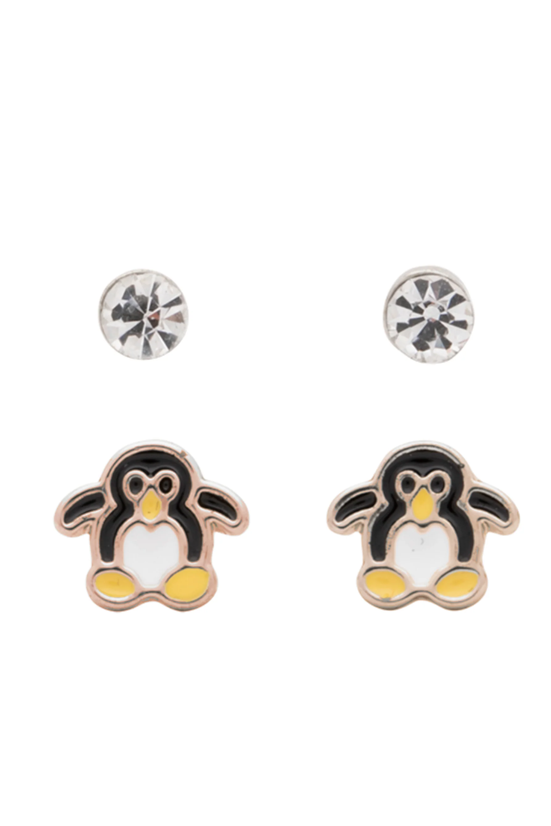 EURO 53390 Gold Crystal + Penguin Studs